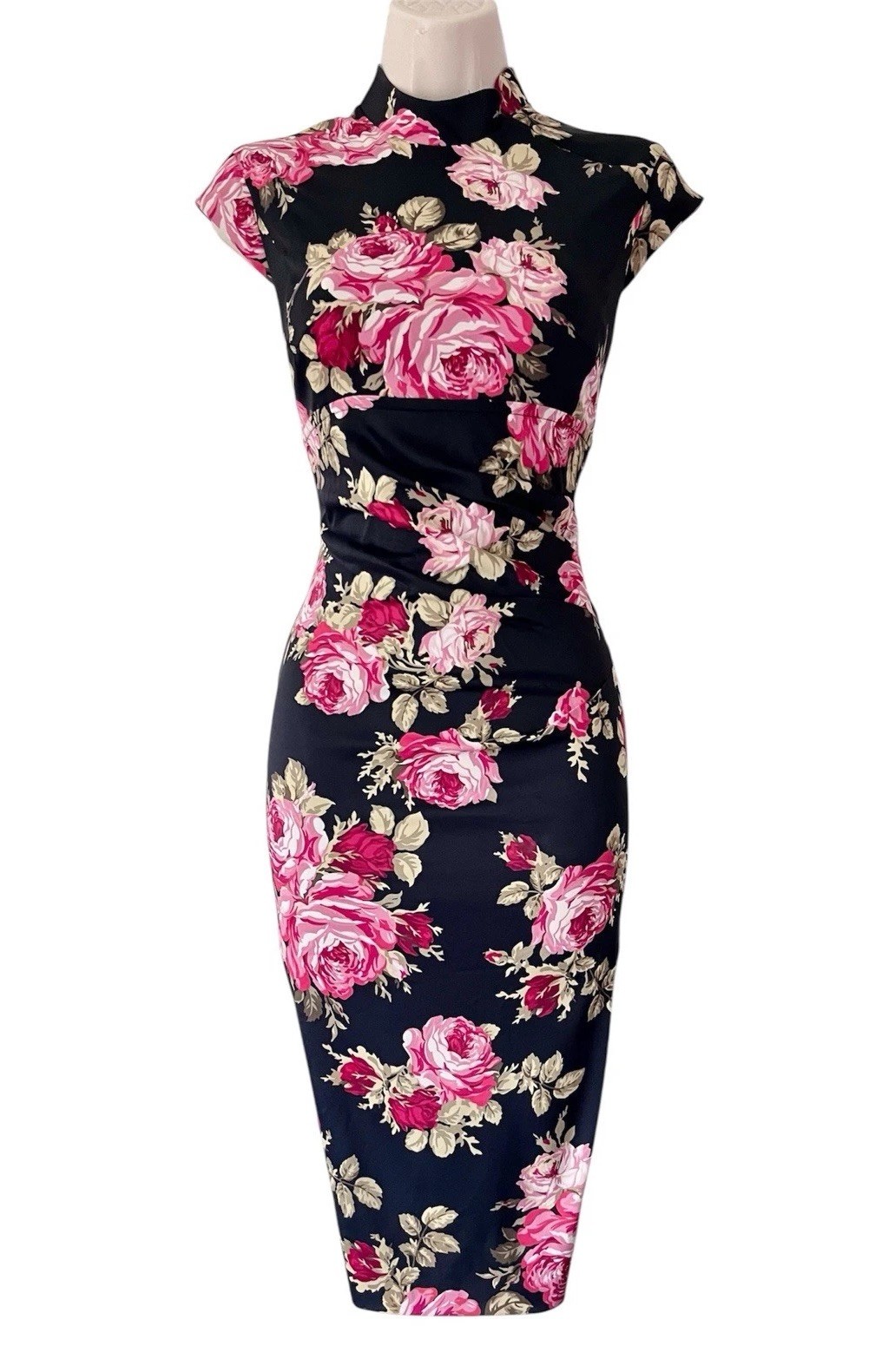 KAREN MILLEN Cheongsam Obi Dress Size UK8 Chinese Oriental Floral Rose Pencil