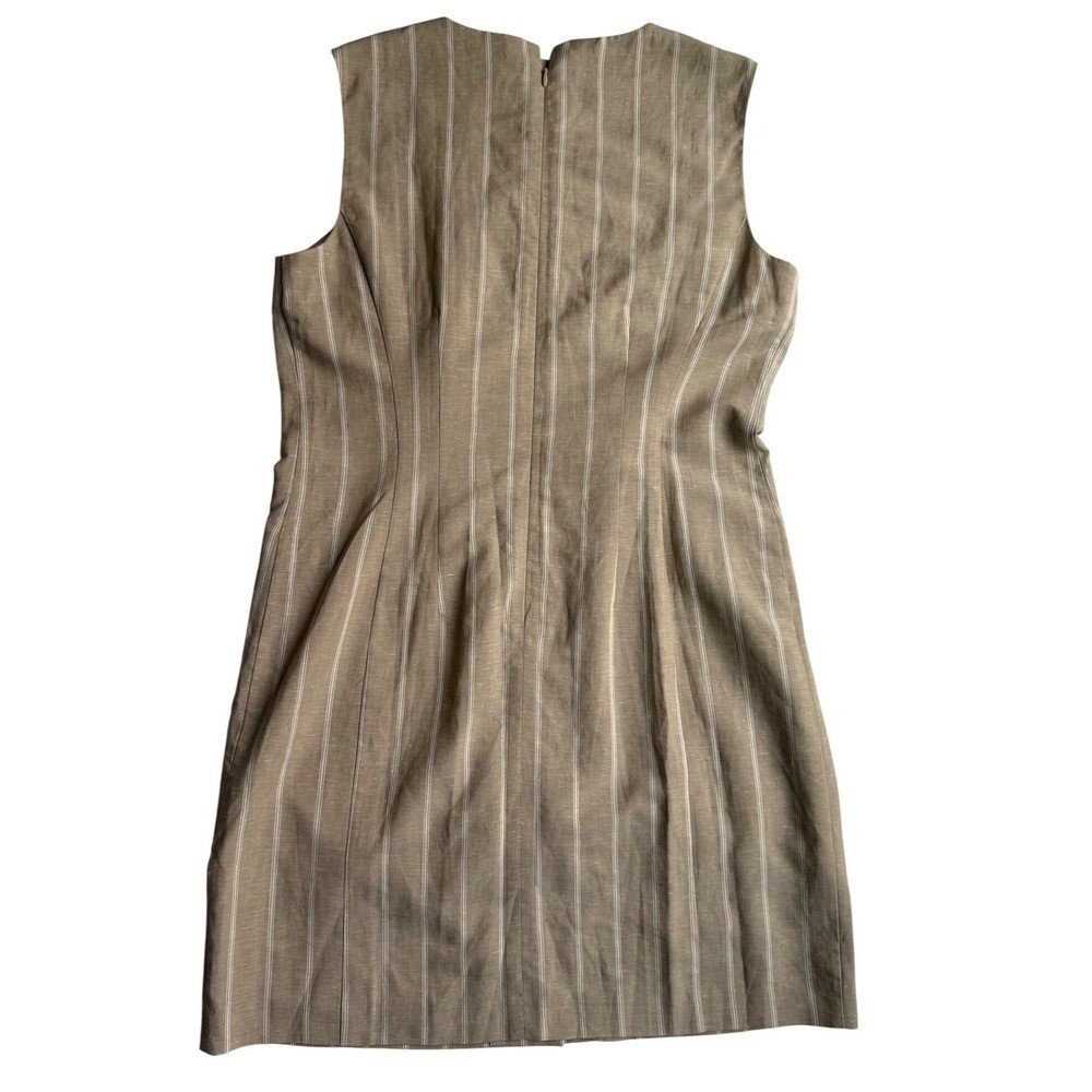 Ann Taylor Tan Striped Linen Blend Button Front Shift Dress 8P Womens Petite