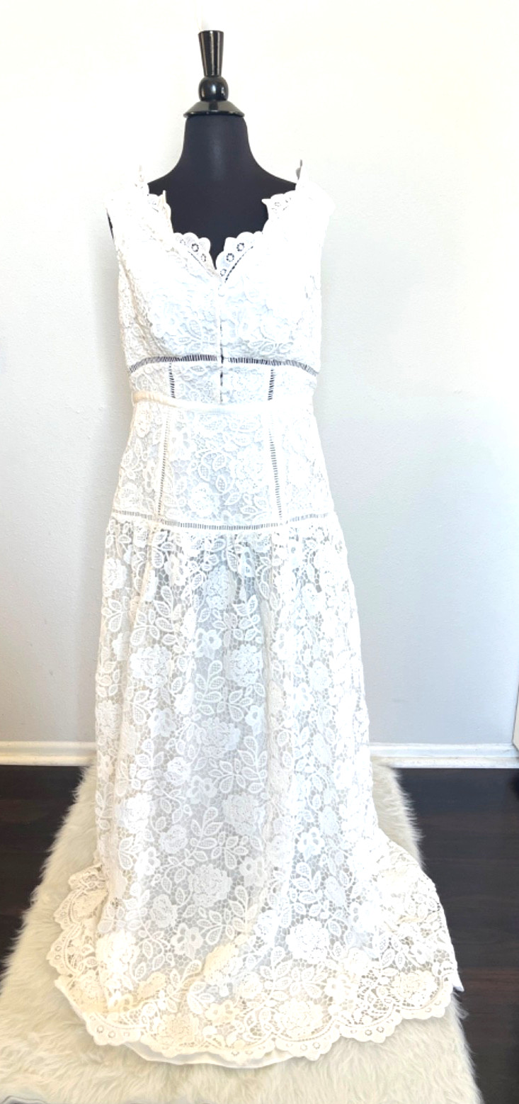 Self-Portrait Bridal Gown Lace Off-Shoulder White Dress Sz UK14/US10