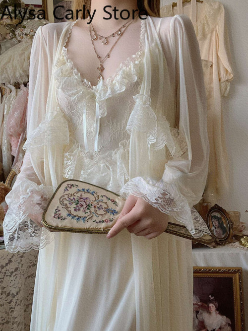 2022 Sweet Women Lace Sexy Court Chiffon Vintage Fairy Dress Elegant Long Strap