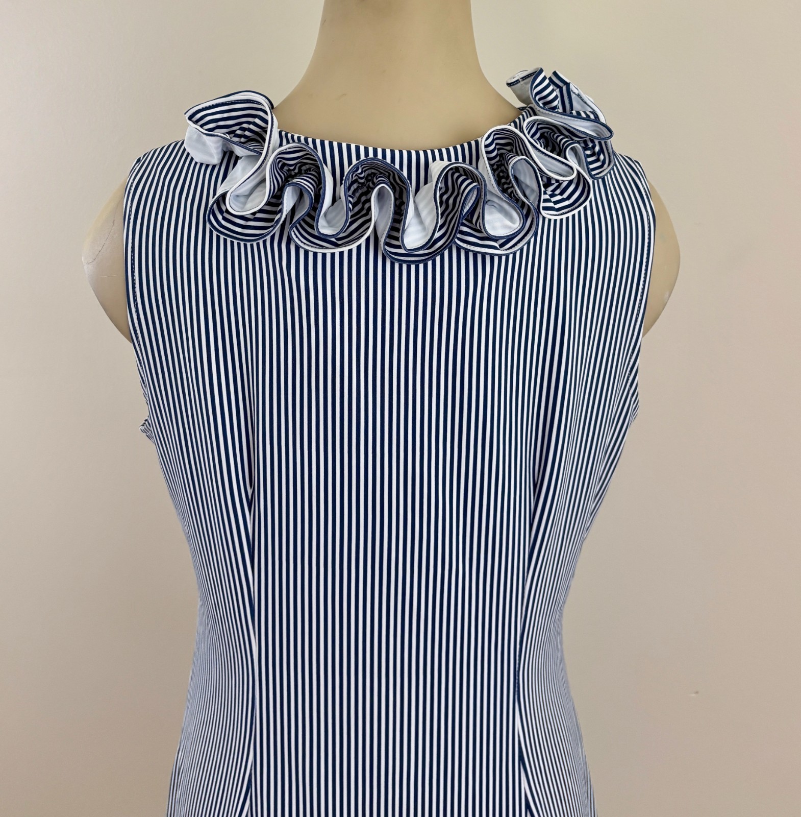 SAILOR SAILOR Womens Medium White Blue Striped Ruffle Collar Nautical Dress EXC