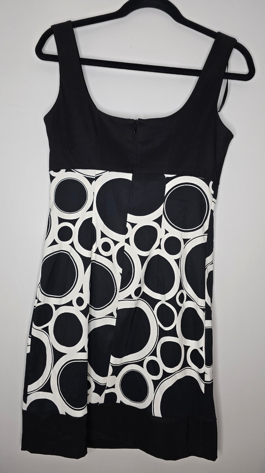 New Black/White Geometric Mod Square Neck Sheath Dress Stretch Zip Sz 2 Pop