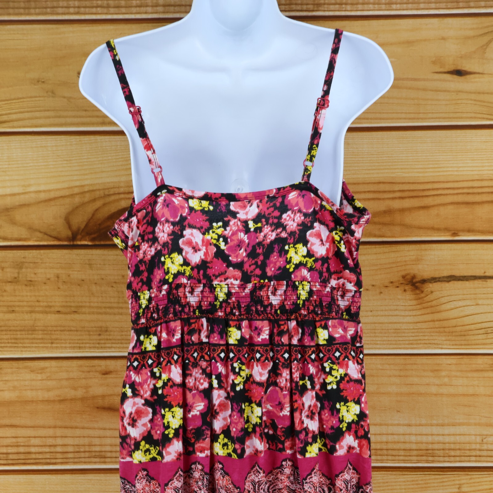 Faded Glory Sundress Womens L Pink Floral Adjustable Straps V-Neck Lightweight