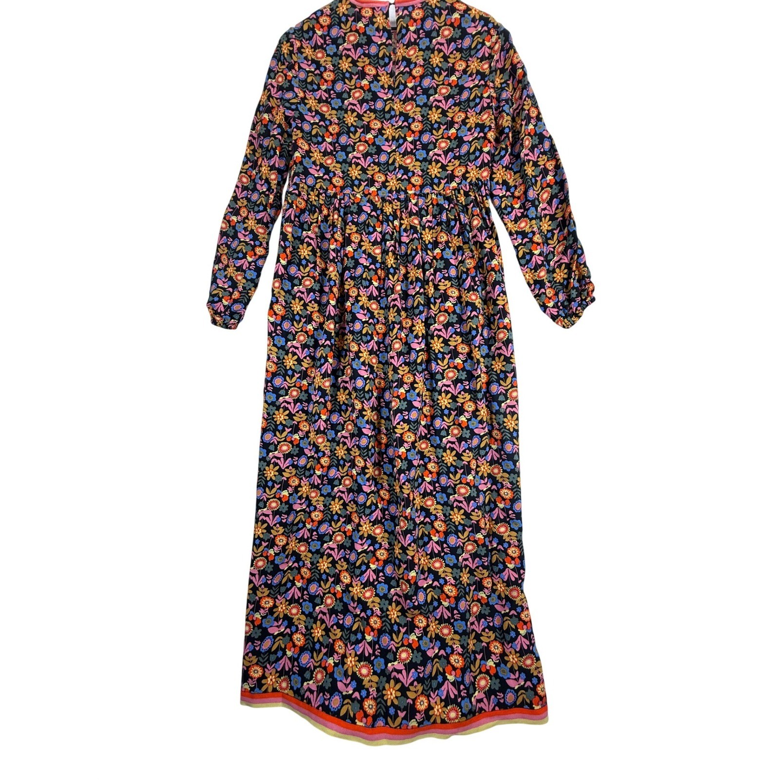 Boden Womens Floral Long Sleeve Maxi Dress Black Pink Orange US 6R UK 10R Boho