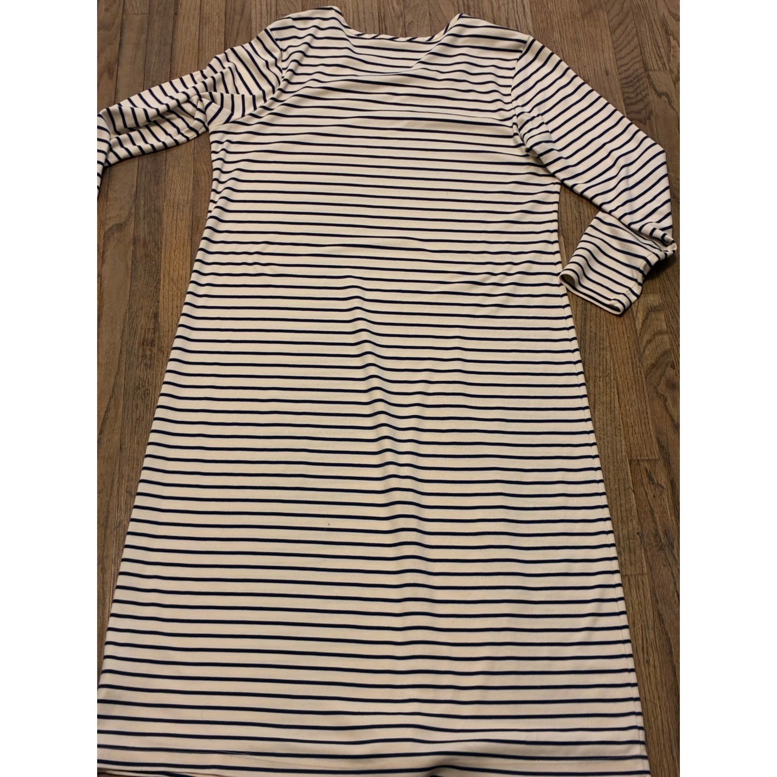 Lands End Womens Medium Striped Long Sleeve T-Shirt Dress Navy Cream Nautical