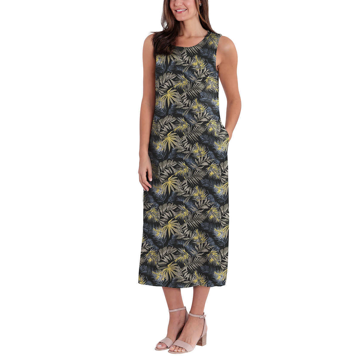 NWT Women’s Briggs Linen Blend Dress Black Floral Sizes M, L, XL, XXL