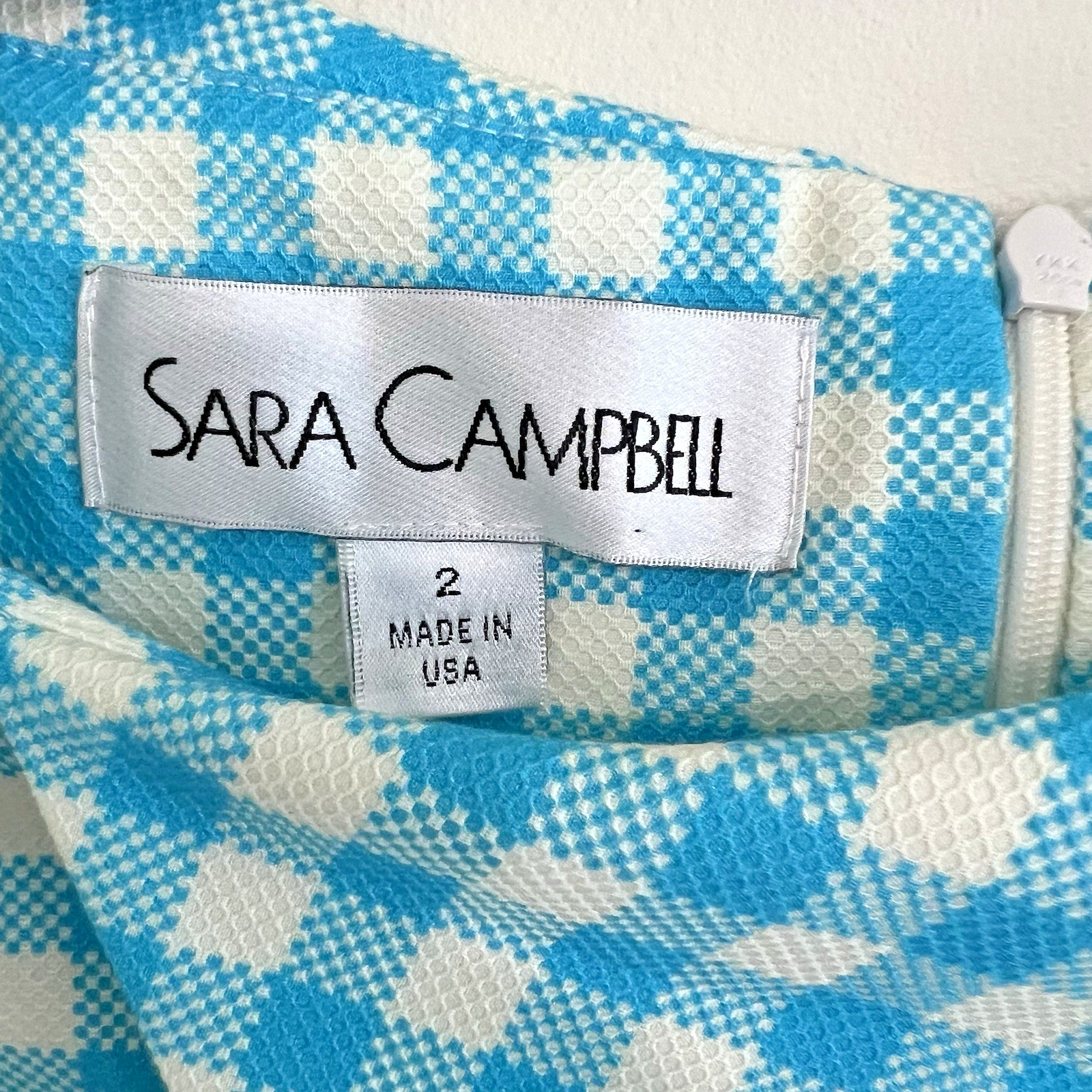Sara Campbell Cotton Gingham Plaid Boatneck Dress Blue Sz 2 Retro Garden Preppy