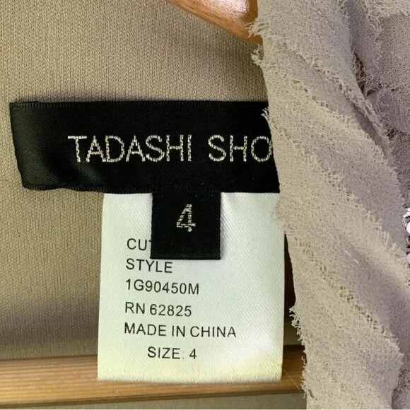 Tadashi Shoji Pleated Layered Chiffon Sequin Cap Sleeve Dress Size 4 Beige