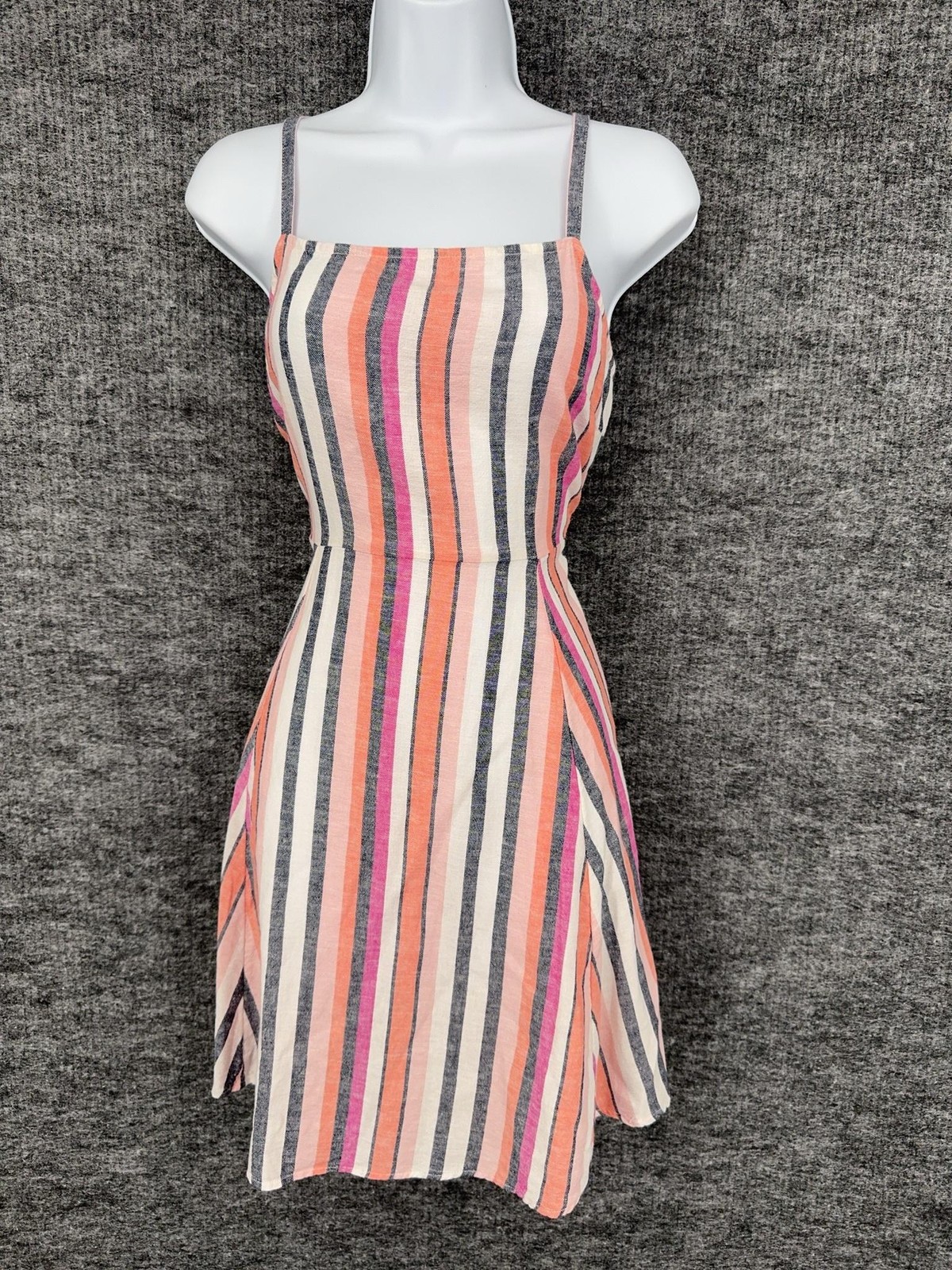 Gap Dress Womens S Multicolor Stripe Square Neck Fit & Flare Linen Sundress