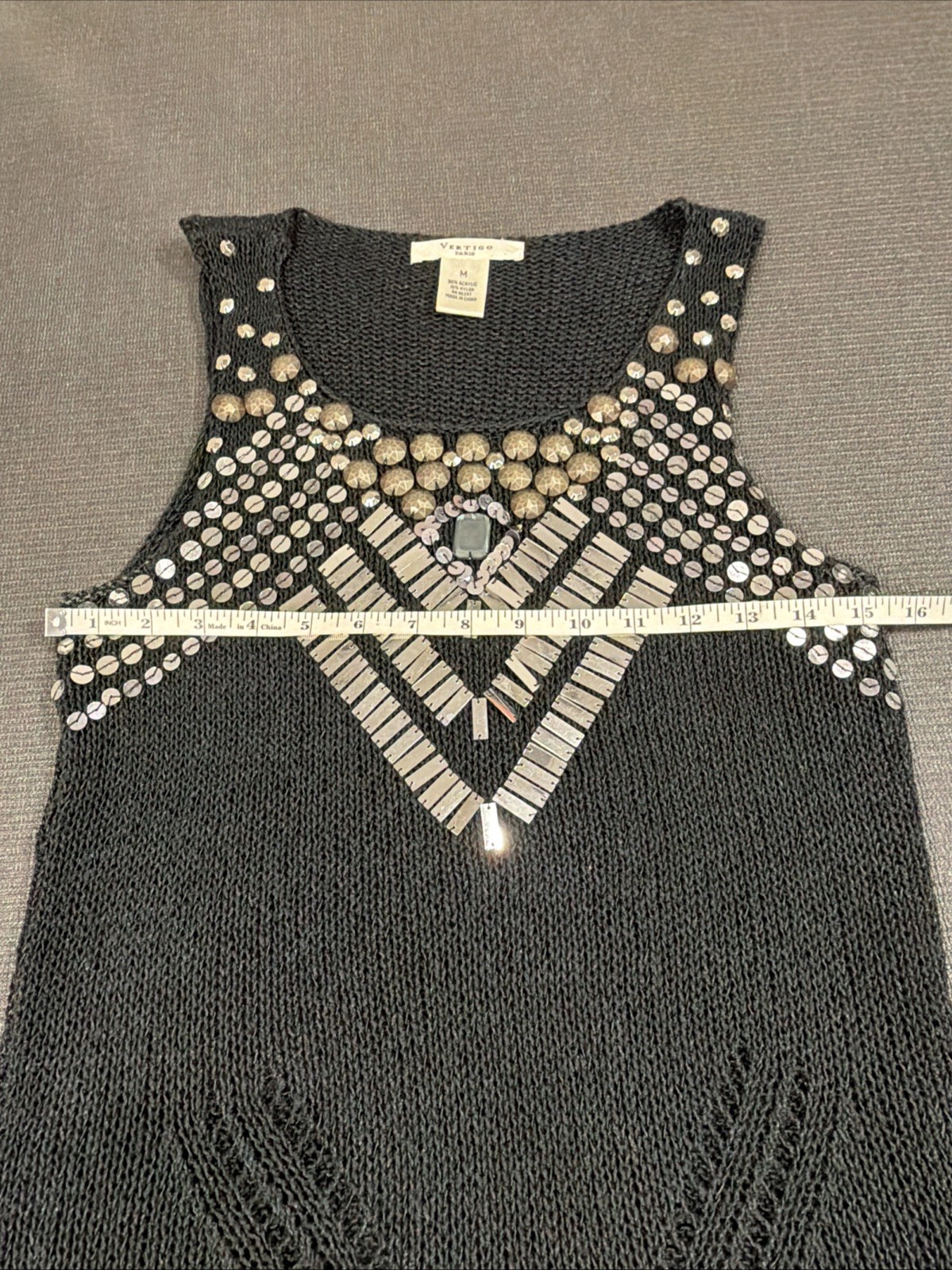 Vertigo Paris Beaded Sequin Open Knit Sleeveless Dress Acrylic Nylon Size Medium