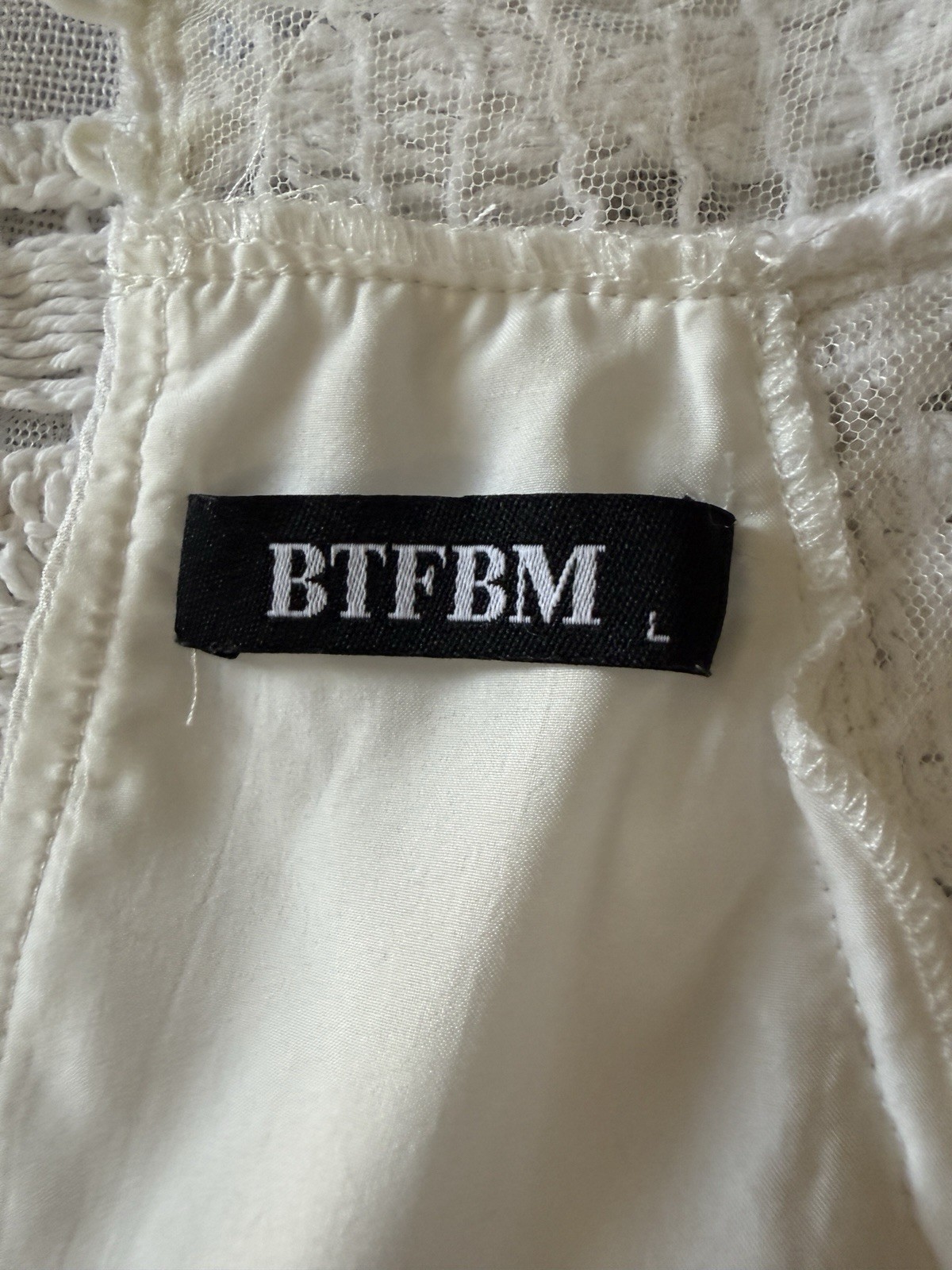 BTFBM Women’s White Solid Halter Lace Yoke Tiered A-Line Lined Knee Dress Sz L