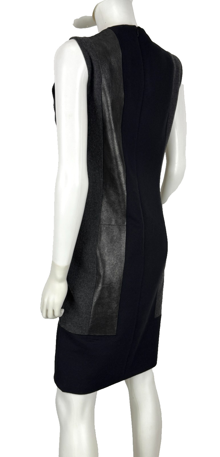 $3K Akris Wool Angora Leather Panel Shift Dress 10 US 46 IT 40 D M Black Gray