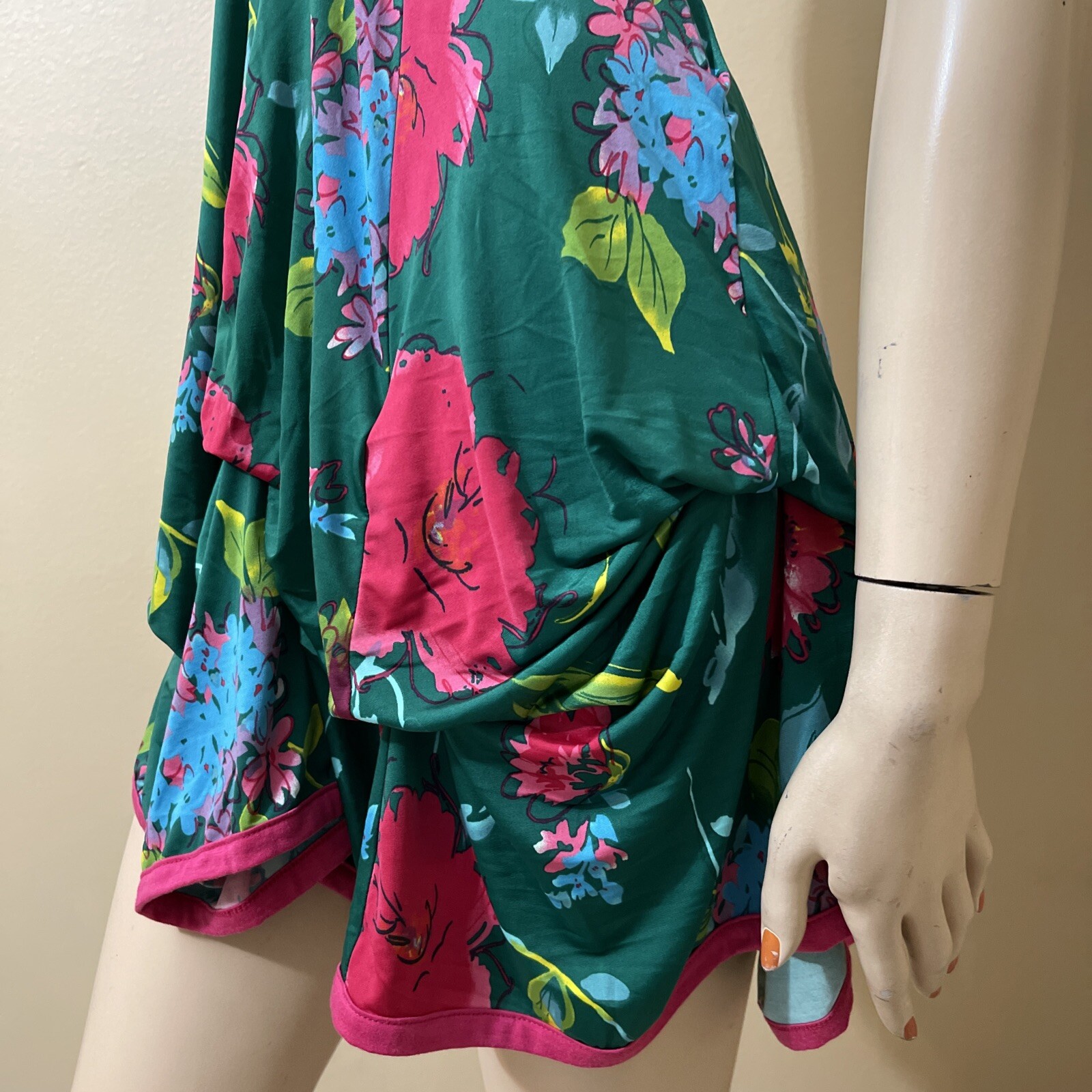 Women’s Green Floral Bright Polyester Casual Stretch Open Tie Size L Sundress