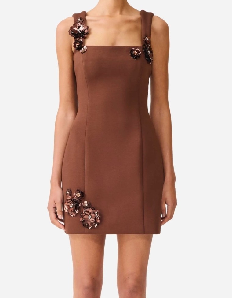 Elliatt Emma Floral Appliqué Cocktail Minidress NWT SZ S BROWN