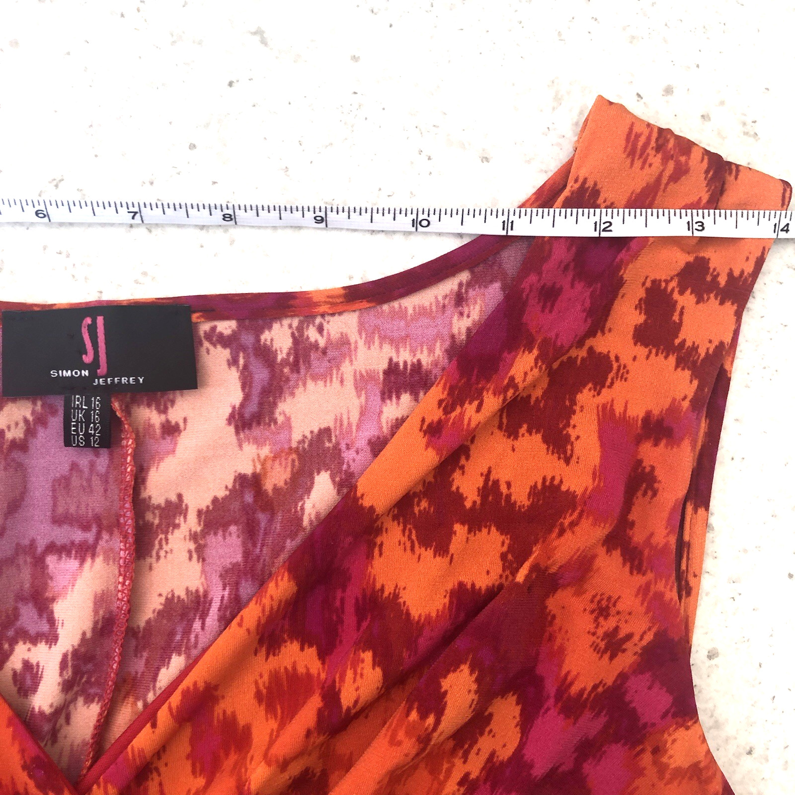 Simon Jeffrey Midi Dress Uk 16 Vibrant Orange & Pink Print Sleeveless High Waist