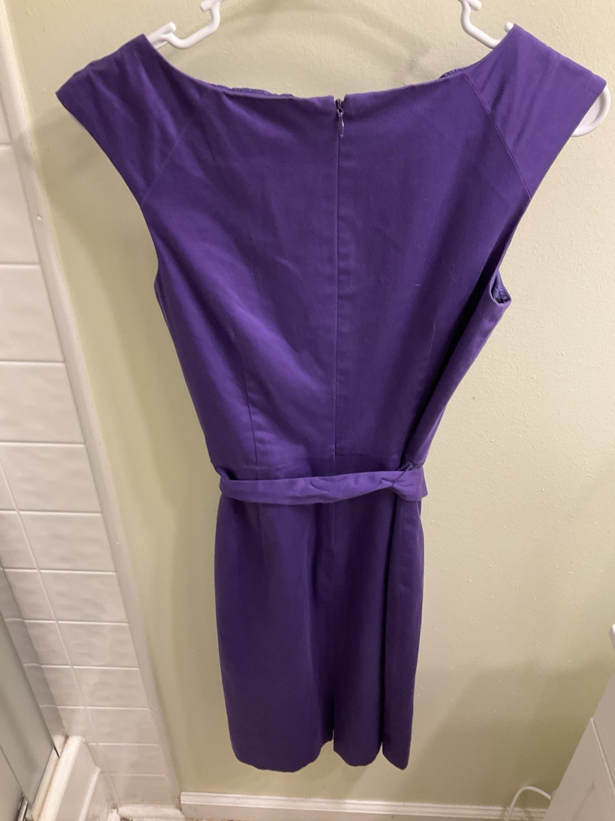 Calvin Klein sleeveless pencil dress purple pleated belt knee length size P