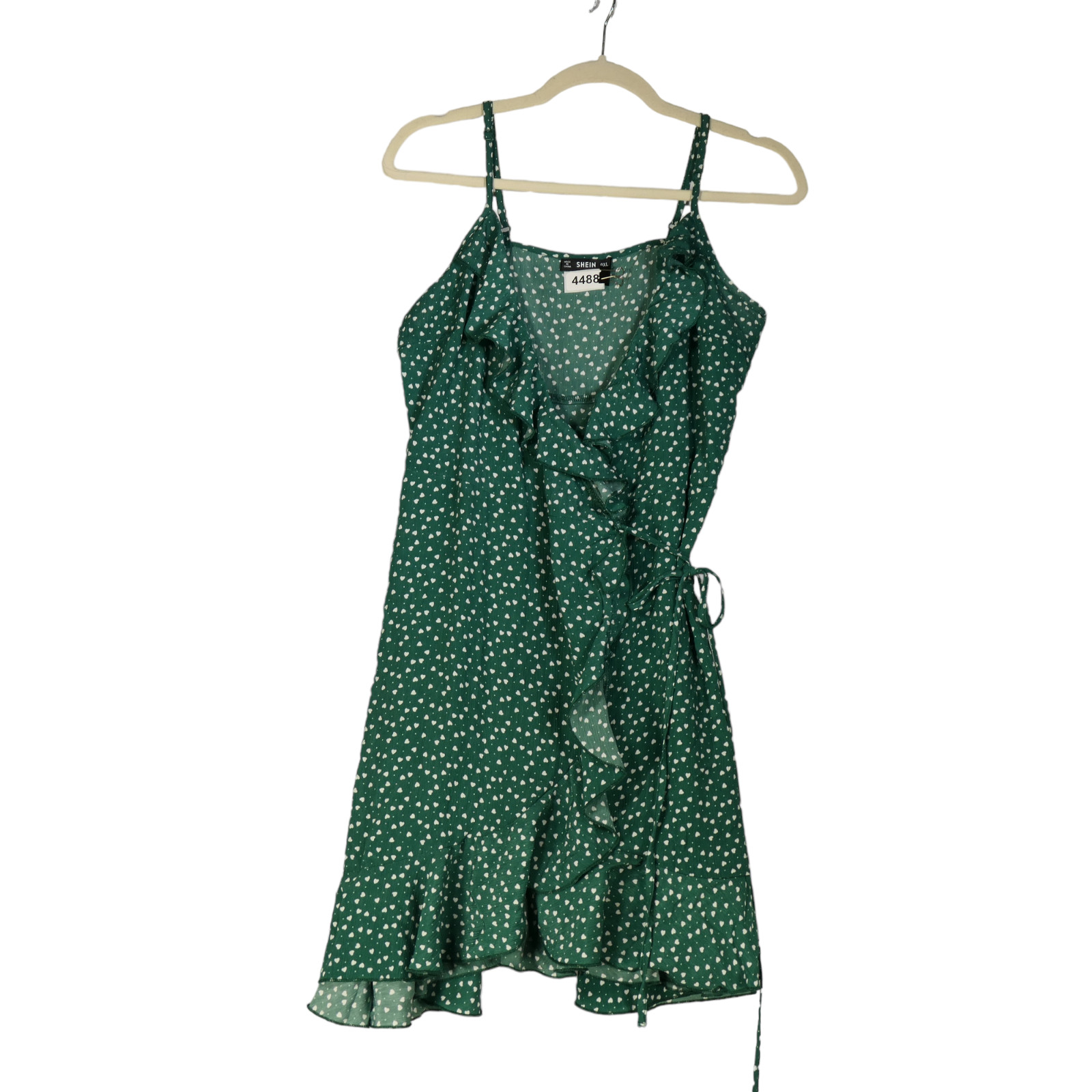 Shein Wrap Mini Dress Womens Size 0XL Tie Closure Green Hearts Lightweight