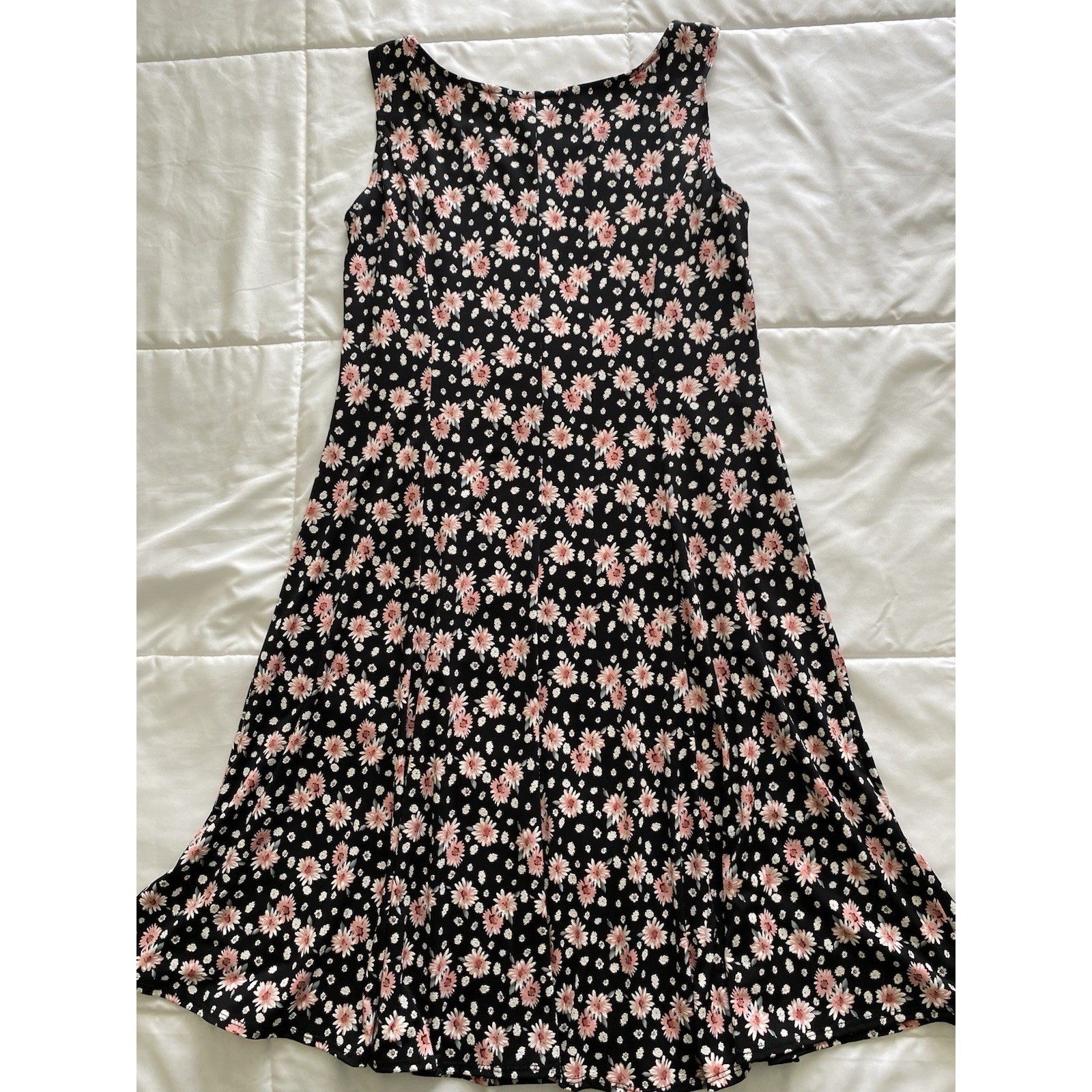 Perceptions Sleeveless A-Line Dress Black Pink White Daisy Floral Sundress S
