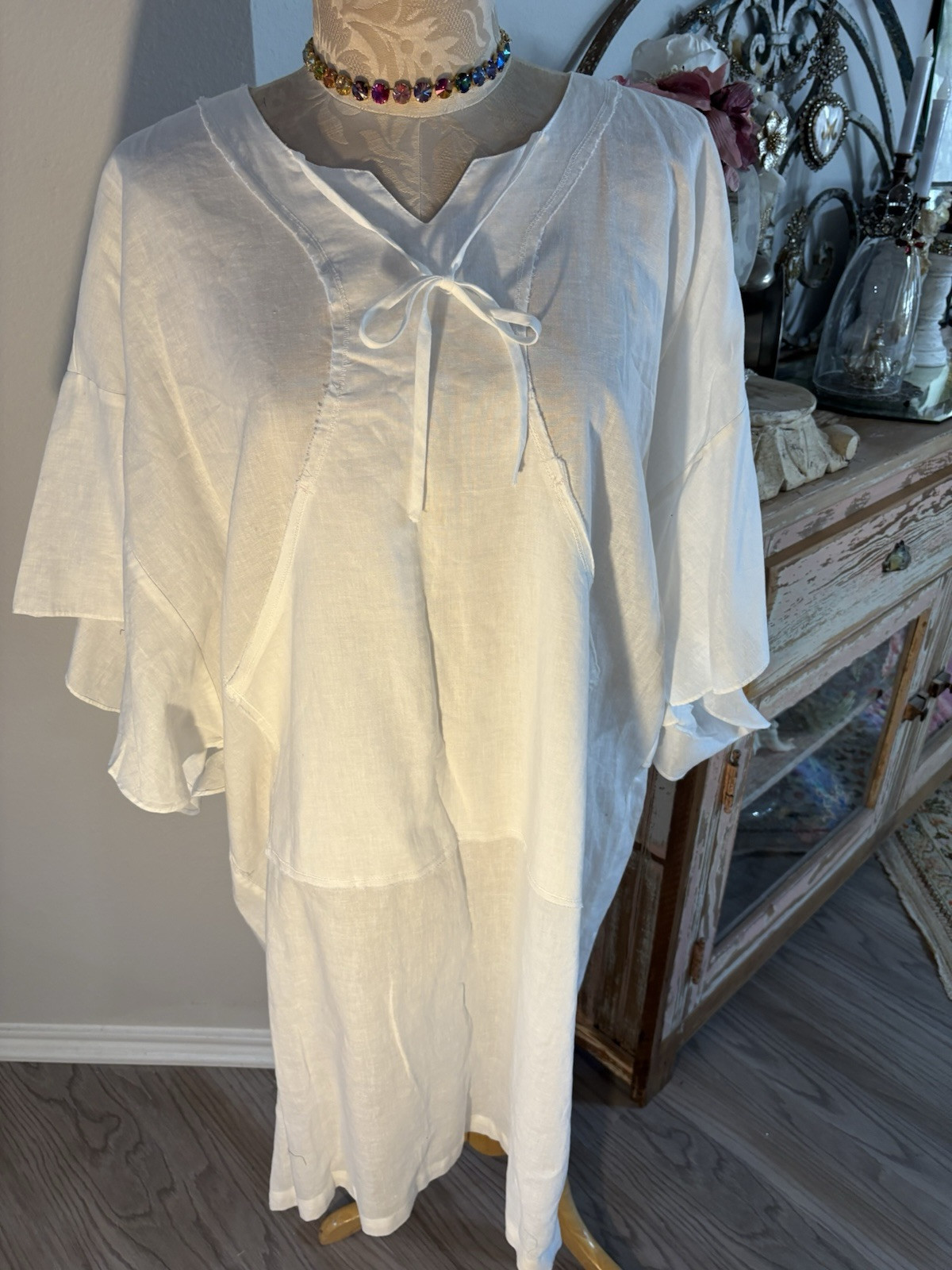 NEW! Jaded Gypsy Long White Dress Deep Pocket Tie BoHo Lagenlook Style L/XL/XXL
