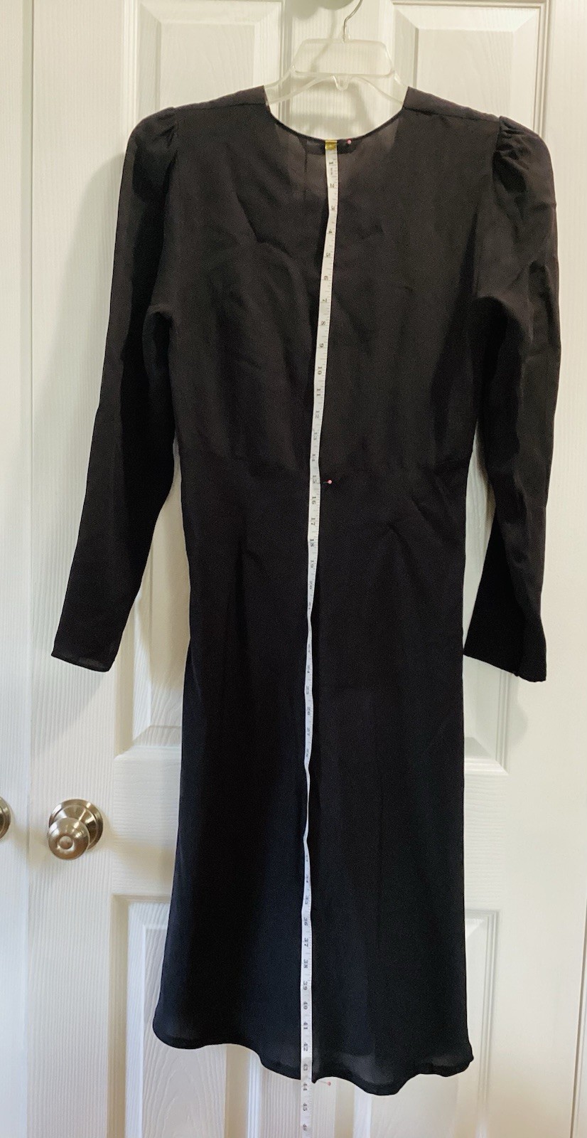 Zara Black Solid V-Neck Puff Long Sleeve Knee Length Zip Dress Women M