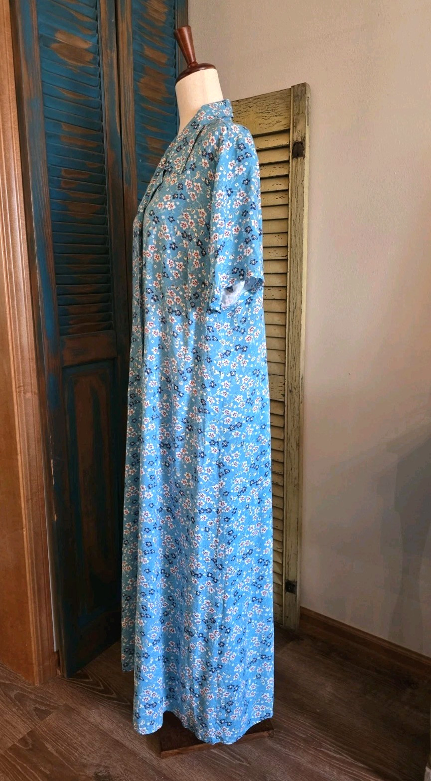 Denim & Co Ditsy Floral Full Button Front Rayon Maxi Dress 1X Blue Cottagecore
