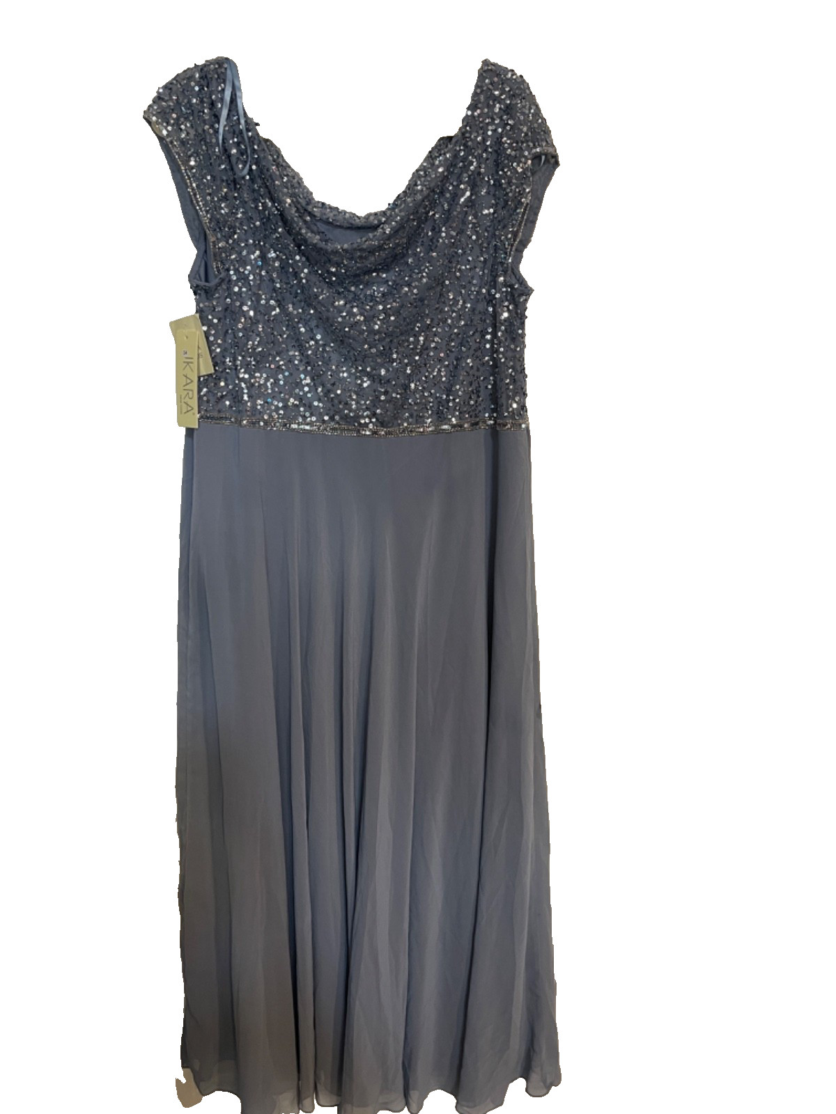 JKara Women’s Gray Blue Sequin Empire Waist Gown Gray size 16W NWT