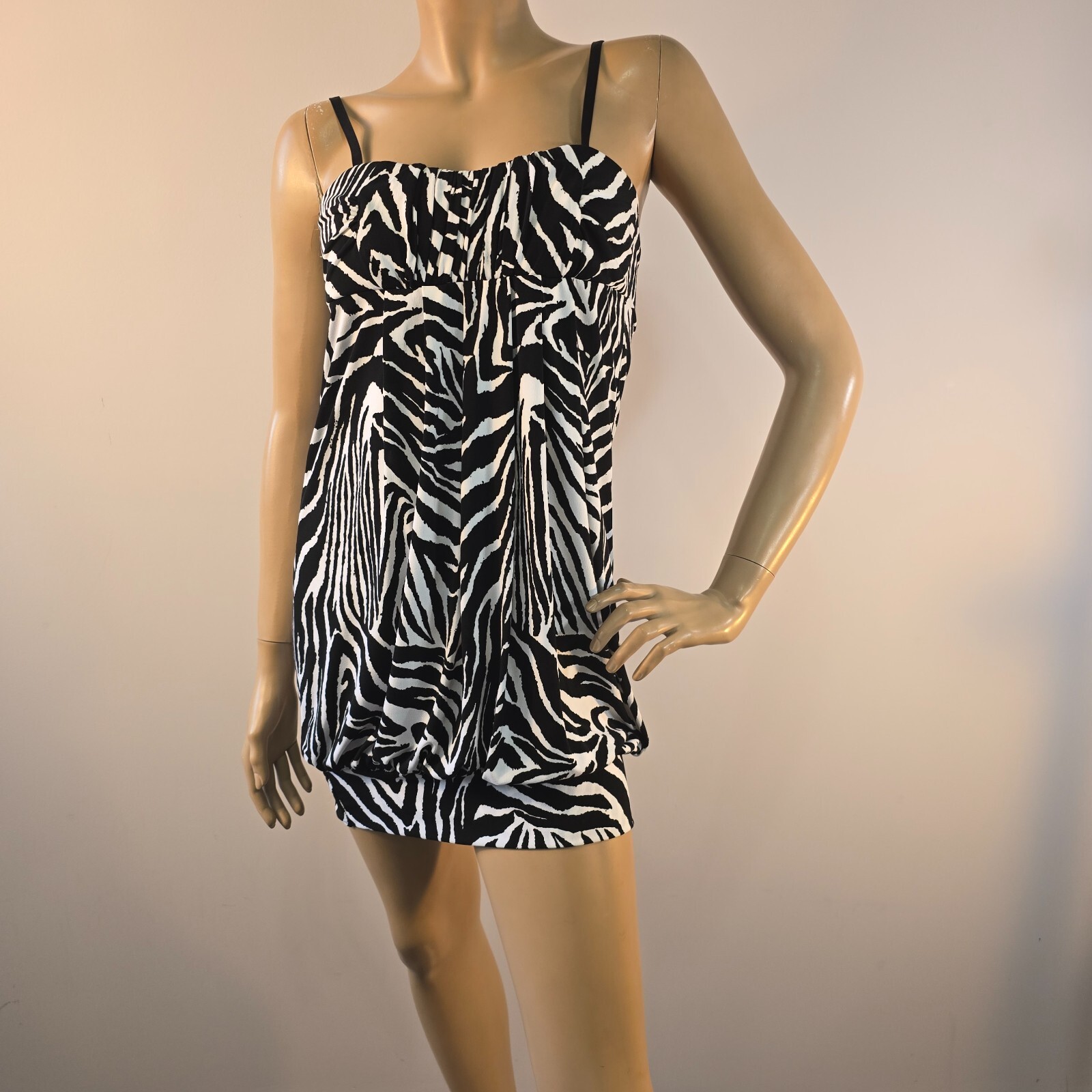 Twenty One Mini Dress Tunic Top Adj Straps Black And White Women Sz S USA Made