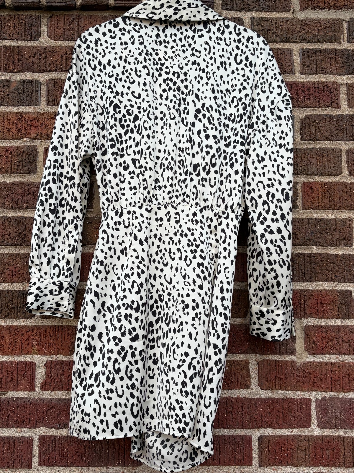 Zara Collared Long Sleeve Mini Wrap Dress Women Small Black-Ivory Animal Print