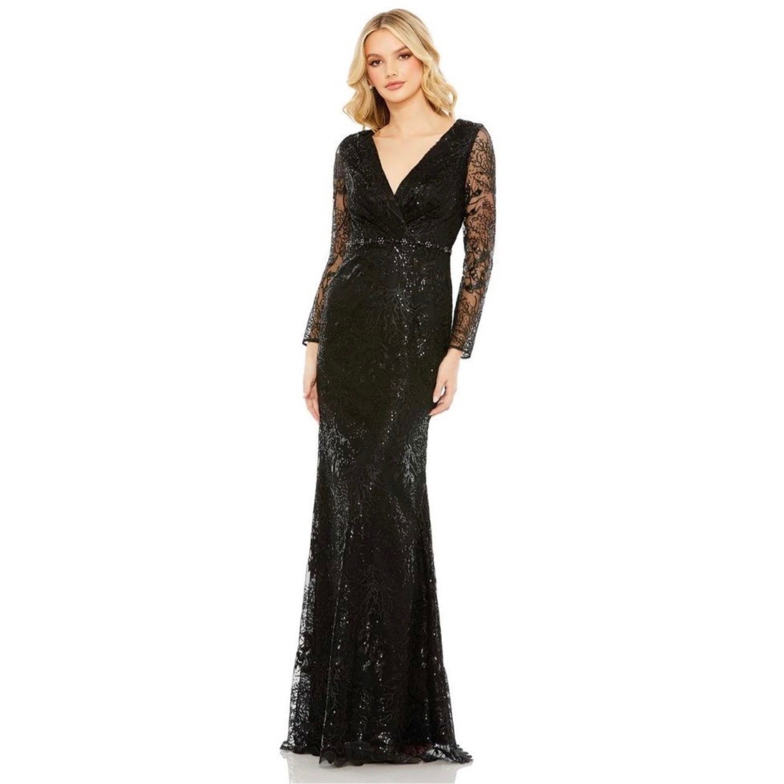 NWT Mac Duggal Sequin Lace Mermaid Gown Black Size 6 Style 68016 $698