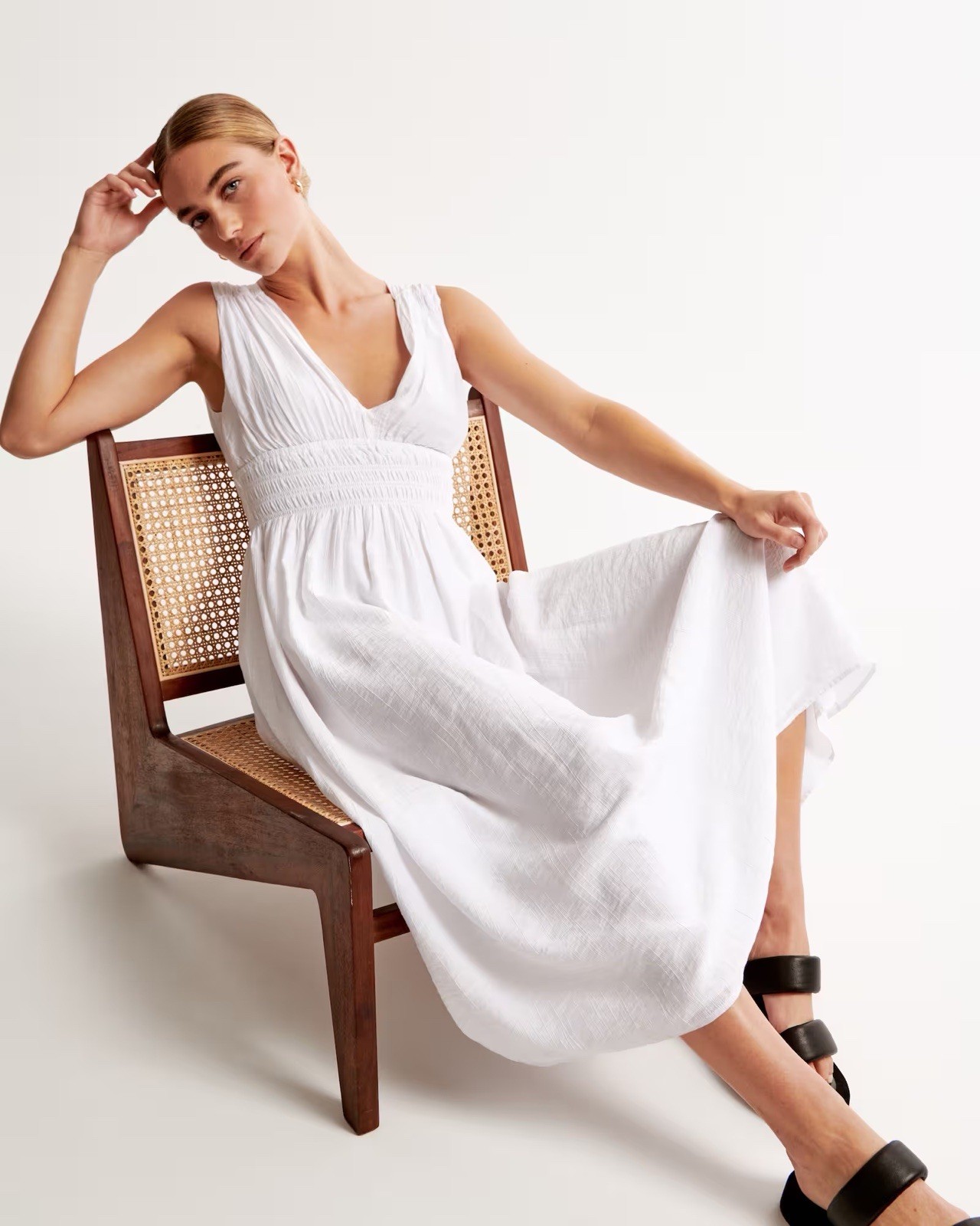 Abercrombie White Crinkle Smock Tie Back Midi Dress Party Bride Wedding XSP