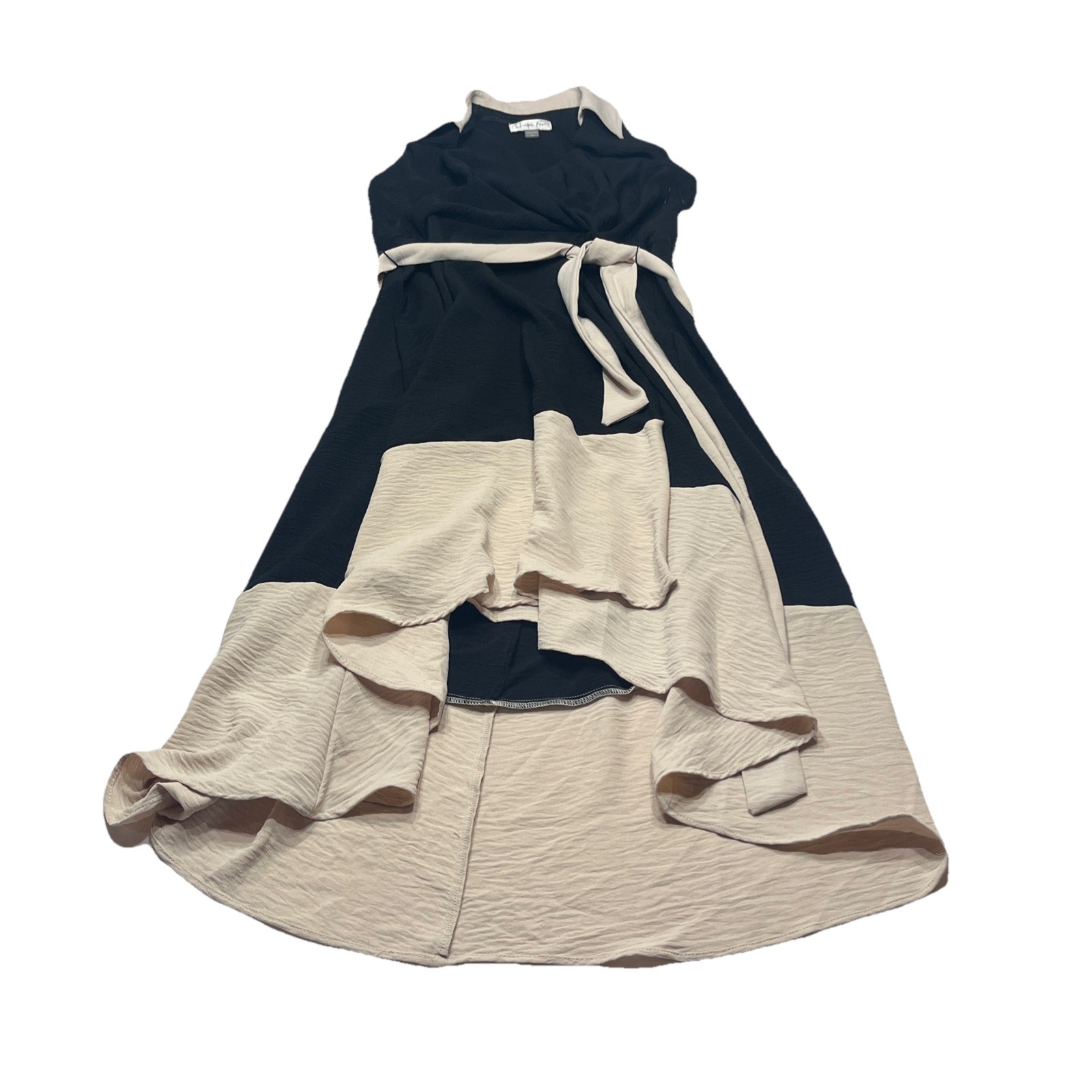 Harper Rose Women’s Sleeveless Black And Beige Dress Collared Size 12 With Sash