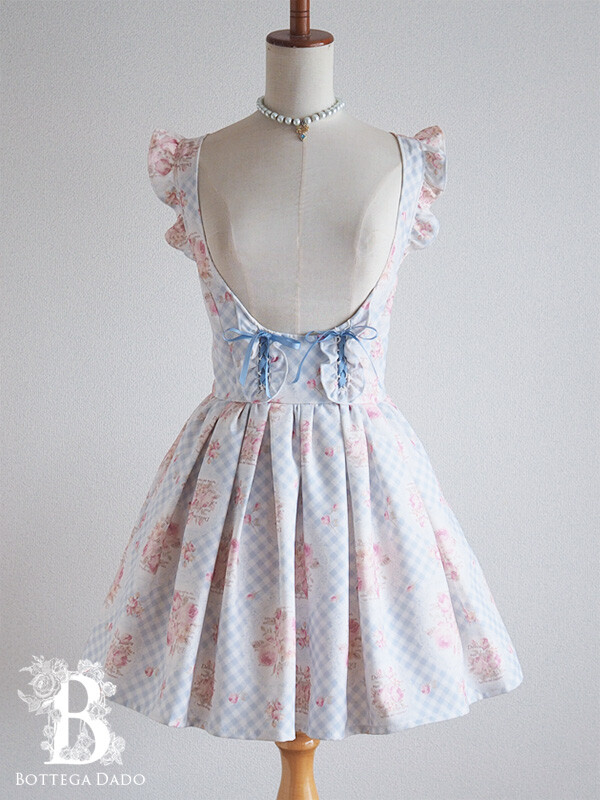 🌹LIZ LISA🌹My Melody Collab Jumper Dress JSK Gingham Floral LaceUp Blue F522