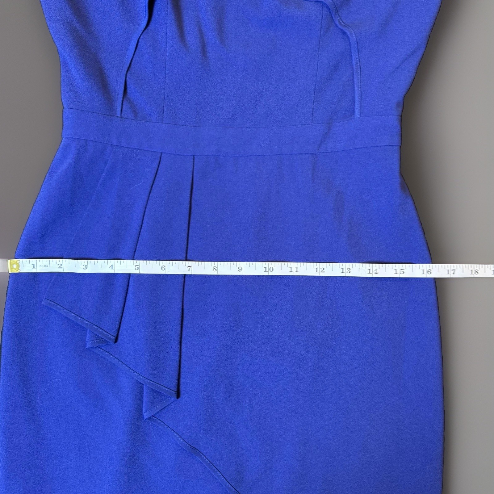 BCBGMAXAZRIA Womens 4 Blue Depth Sheath Dress Asymmetric Ruffle Cocktail Midi