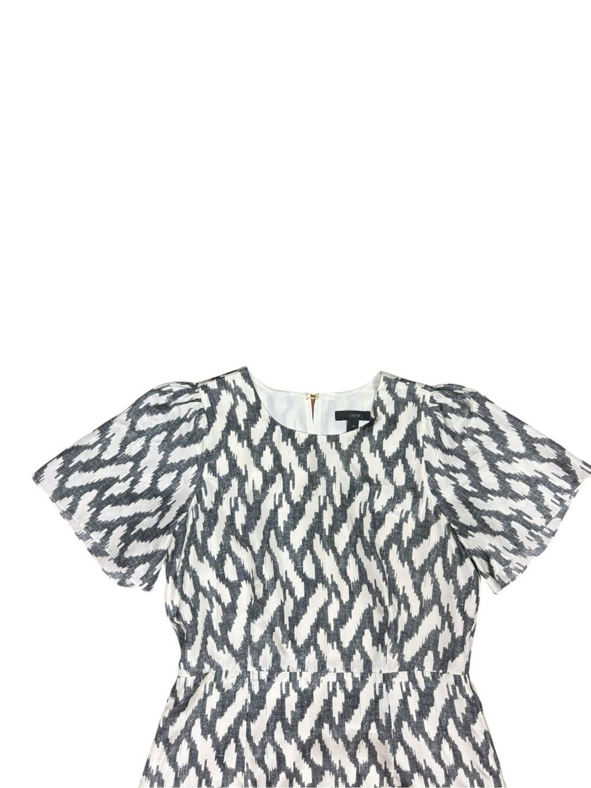 J. Crew Gray and White Printed Short-Sleeve 100 % Silk Dress