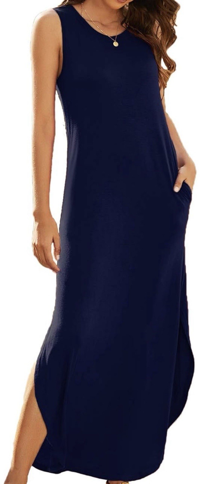 Hount Women’s Navy Solid Scoop Neck Sleeveless Maxi Dress Long Regular XXL