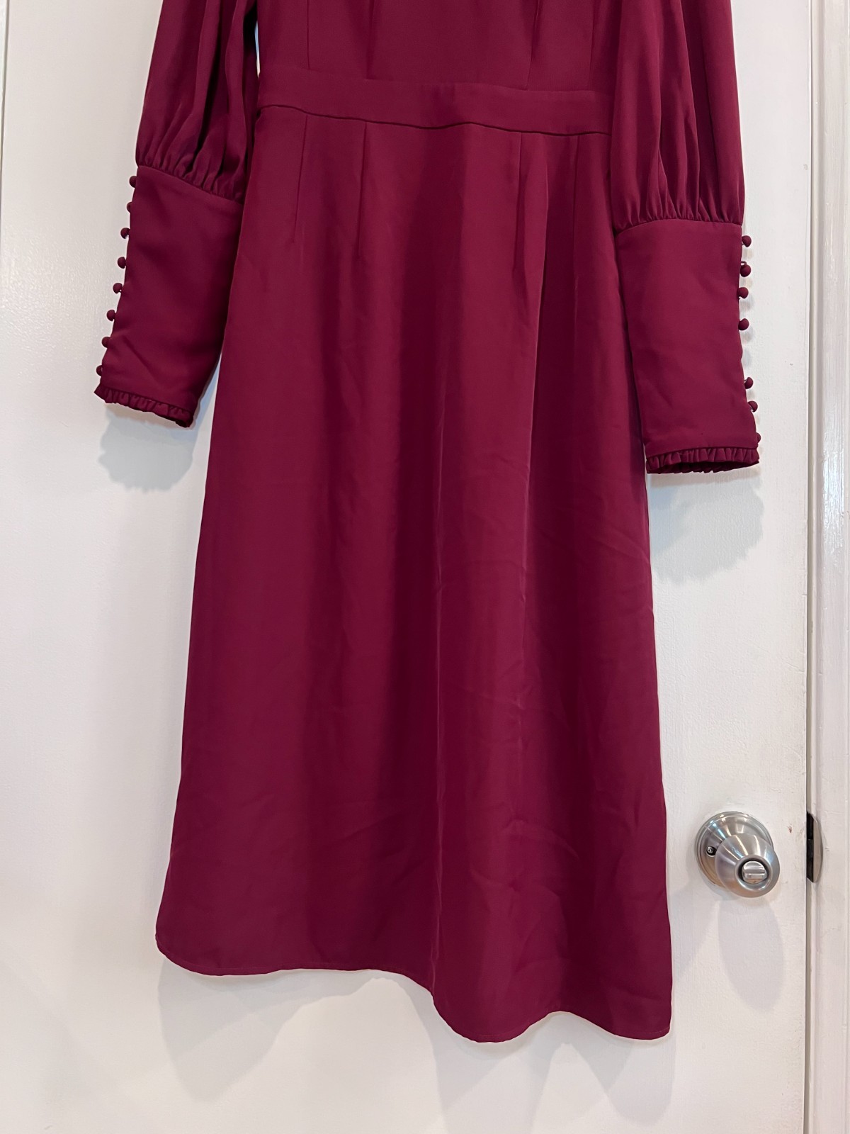 D-Harry Burgundy Lace Mesh Panel Maxi Dress Size Medium Long Sleeve Button Cuff
