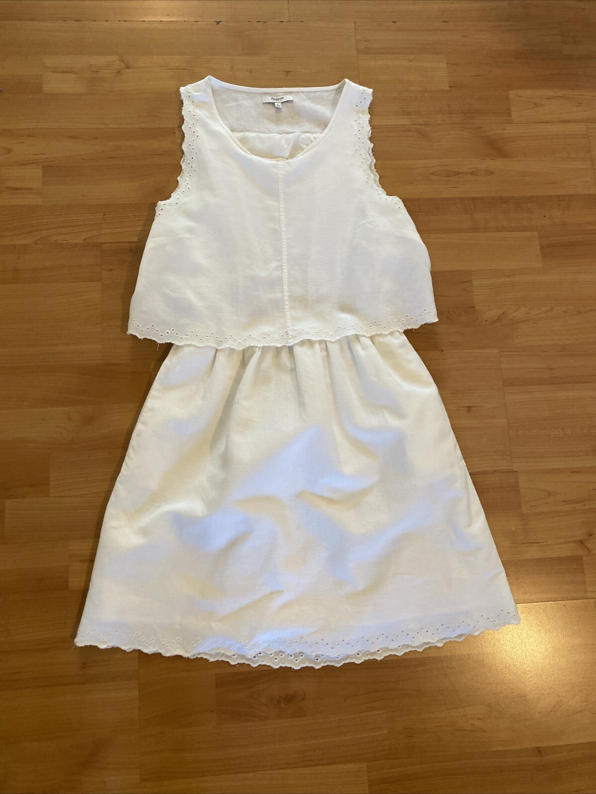 Madewell White Eyelet Overlay Open Back Dress Size 6/S Sleeveless Beachy Boho