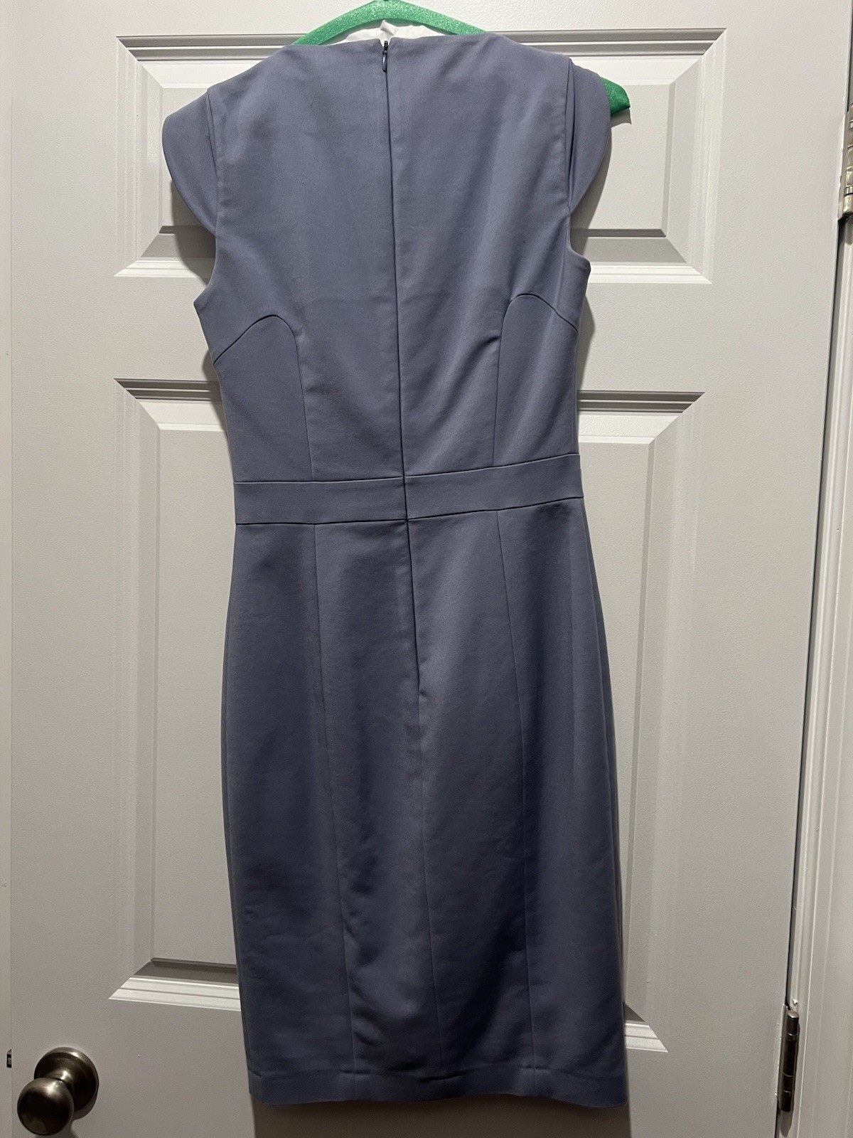 French Connection 2 Blue Solid Sheath Dress Sleeveless V-Neck Knee Length Zip