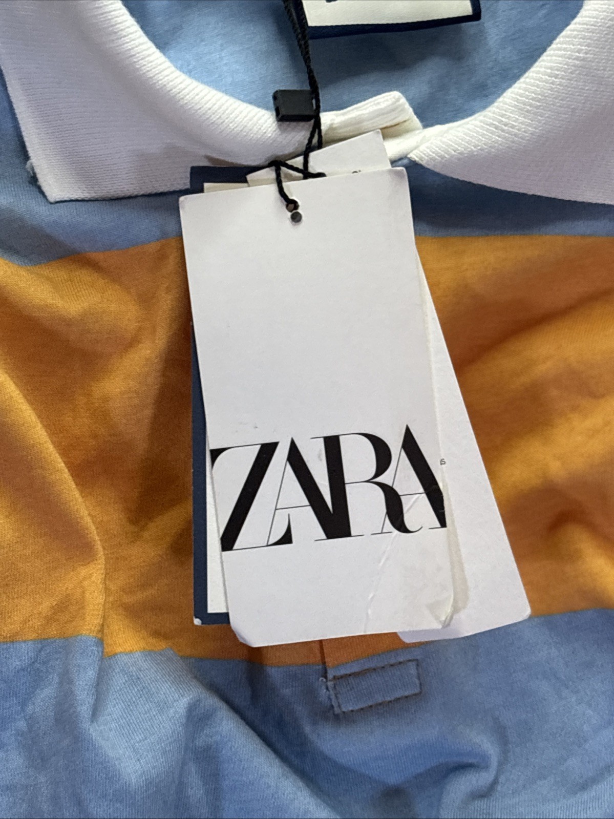 Zara Spalding Womens Orange Blue Polo Striped L/S Preppy Shirt Dress M