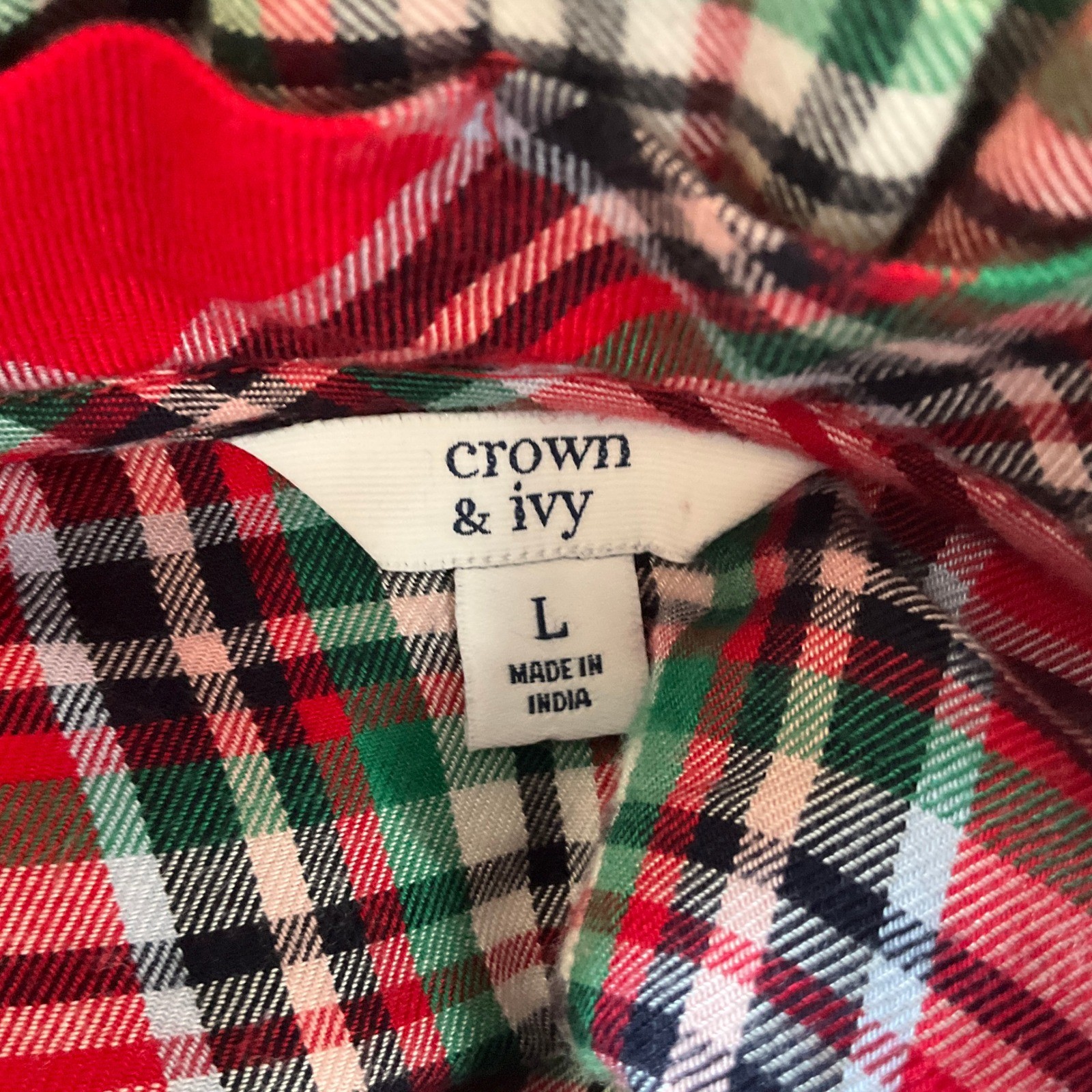 Crown & Ivy Plaid Dress Womens Large Red Ruffle Smocked Tiered Holiday