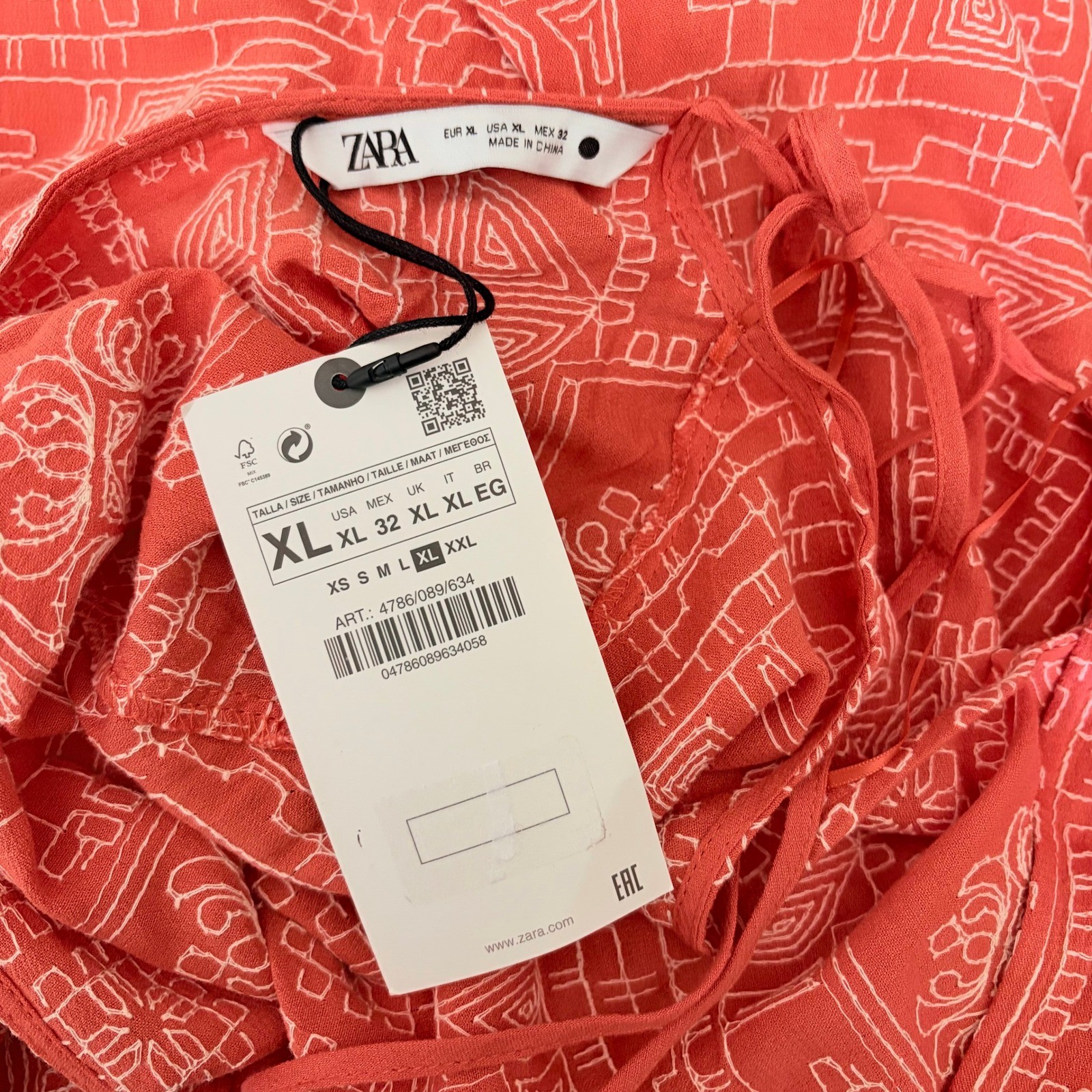 NWT!! ZARA Embroidered Dress Orange Vacation Beach Open Back Blogger Favorite XL