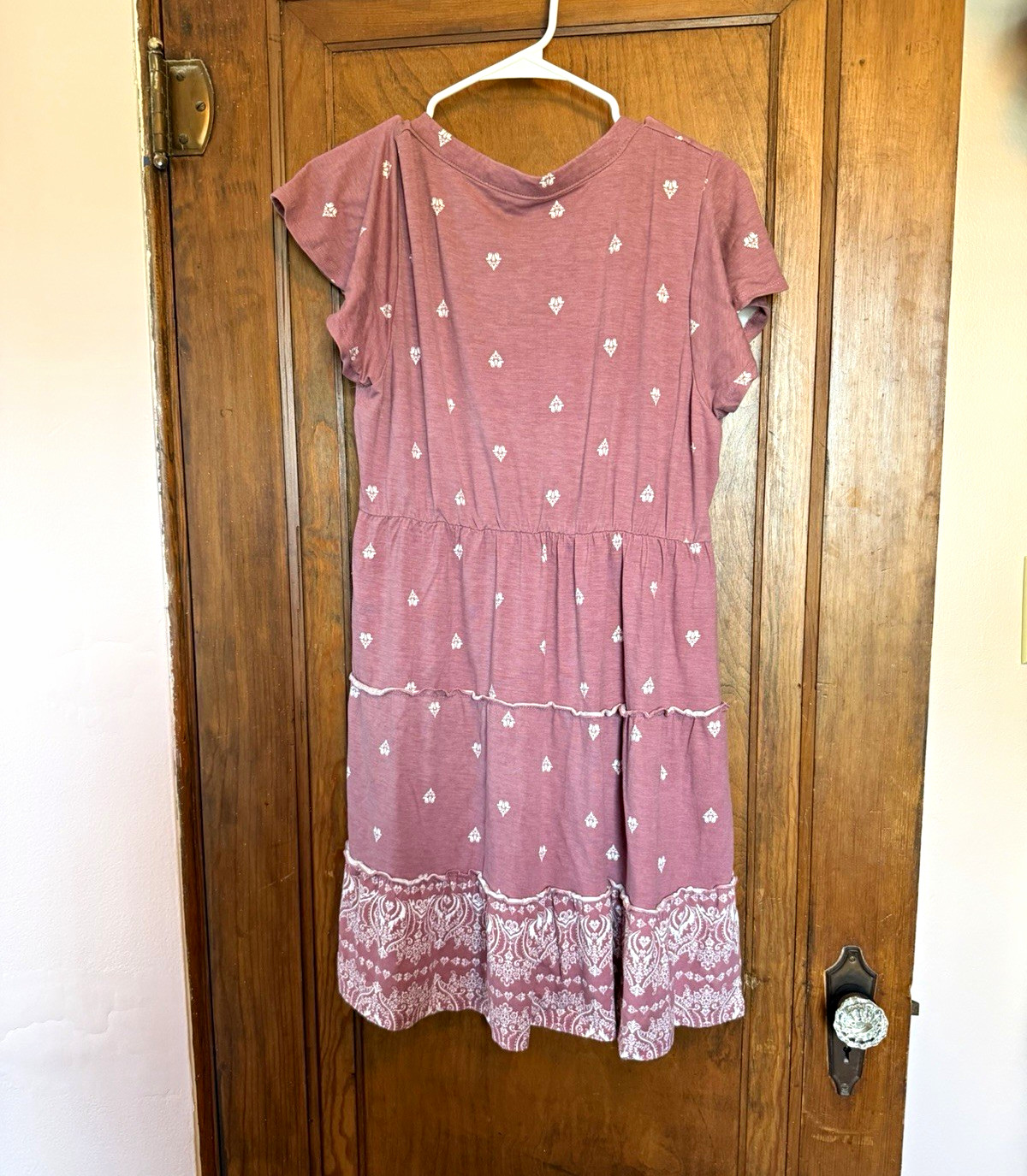 Lucky Brand pink/Purple/White Floral A-Line V-Neck Short Sleeve Knee Dress L