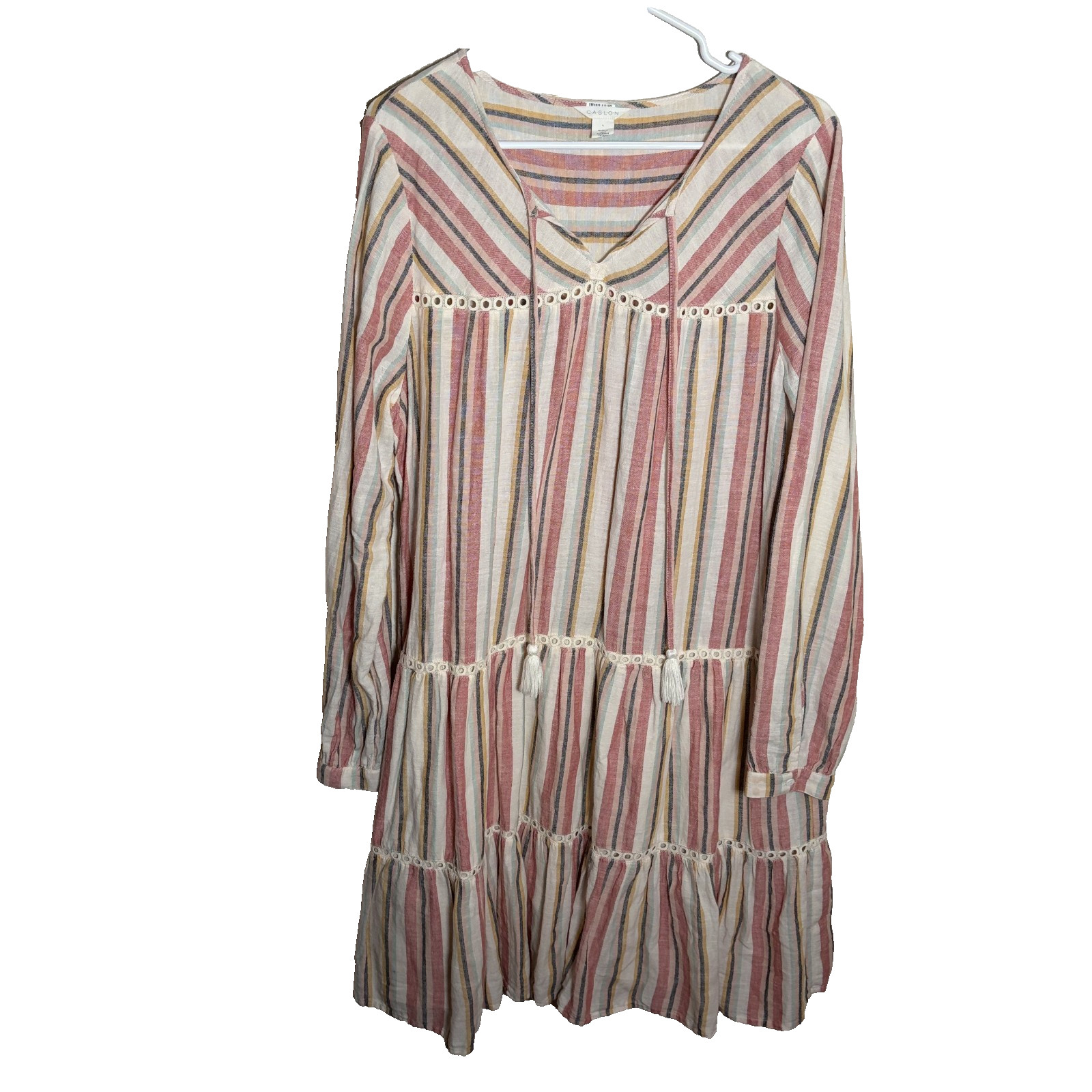 Caslon Dress Women’s Large Long Sleeve Striped V-Neck Boho Tiered Casual