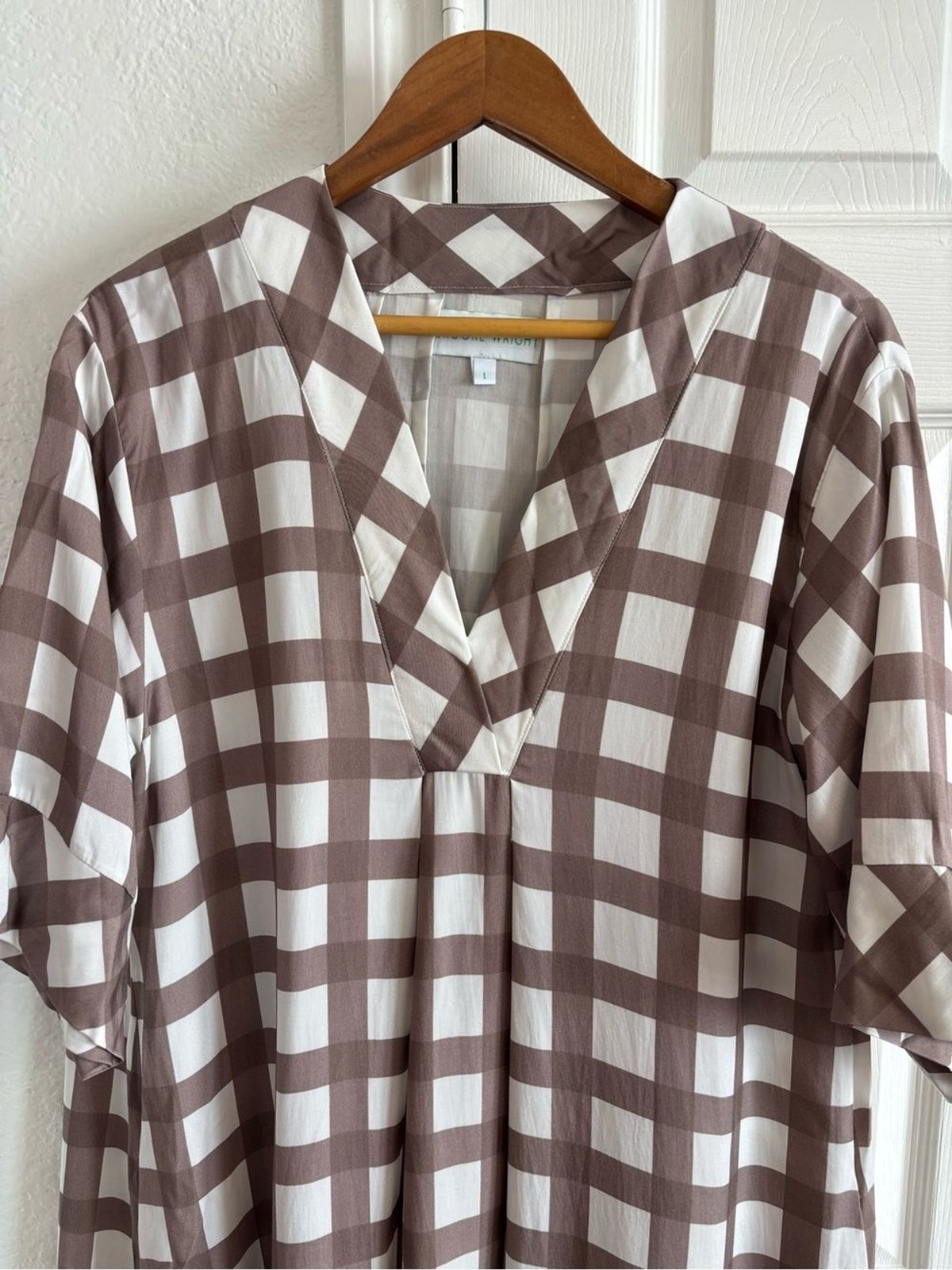 Brooke Wright Maxi Plaid Brown White Dress Size L
