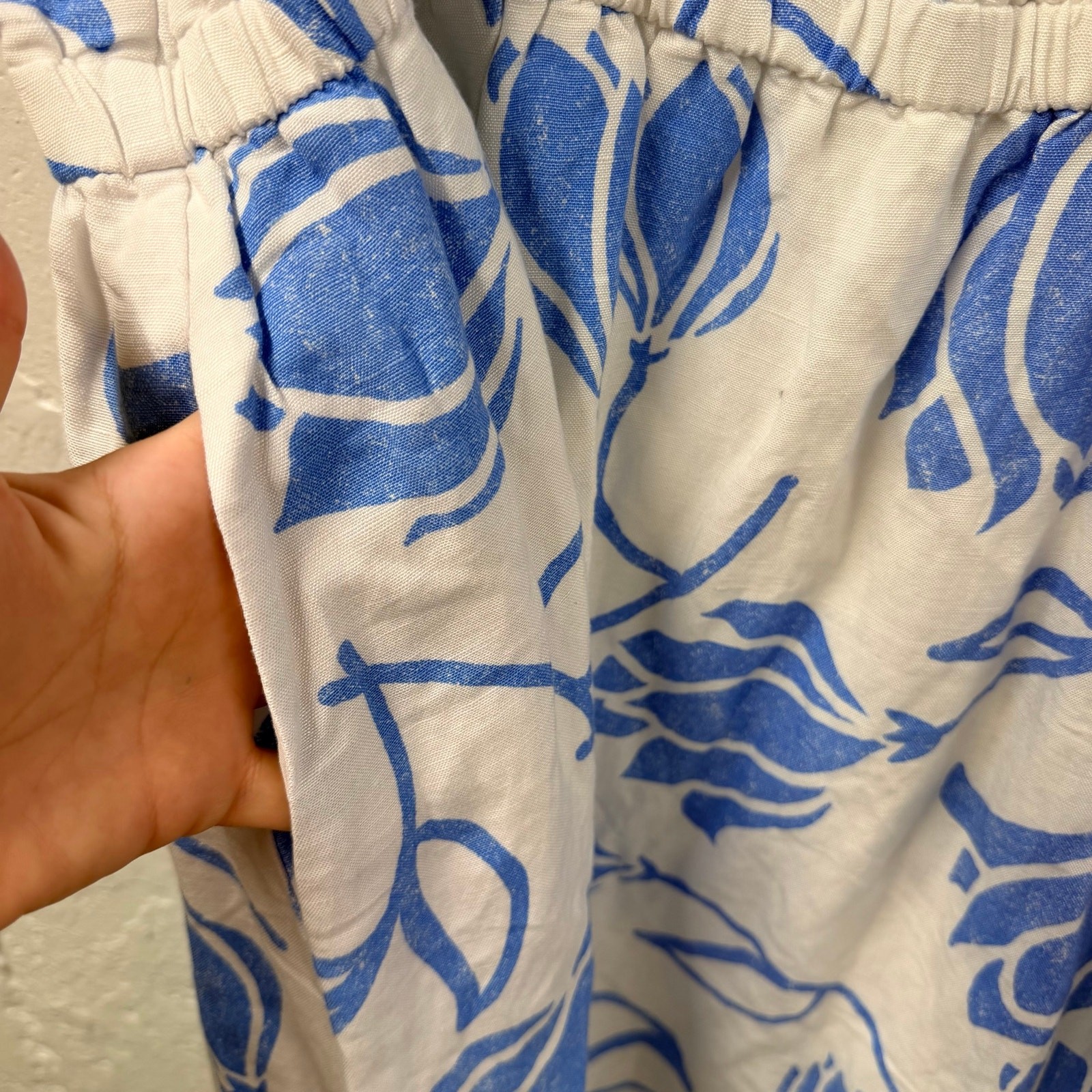 Lane Bryant Floral Dress 22 Ruffle Sleeve Tie Back Blue White Linen Blend