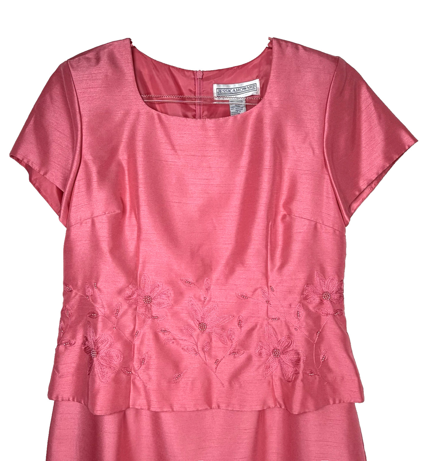 Vtg JESSICA HOWARD Pink Barbie Sheath Dress Beaded Embroidered Short Sleeve 12