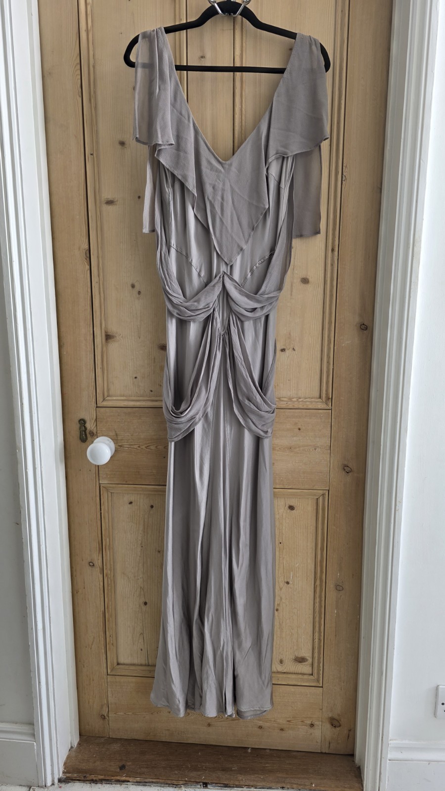 Ghost London Pastel Mauve Maxi Dress L 100% Viscose Draped Occasion Evening