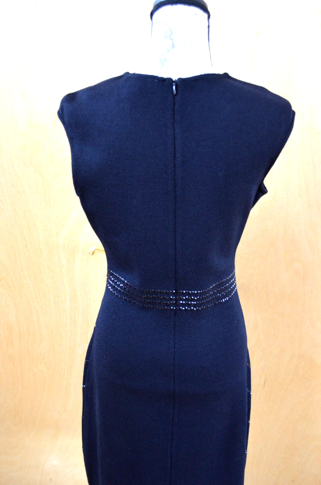 St. John Evening black beaded sleeveless dress, knit, size 4