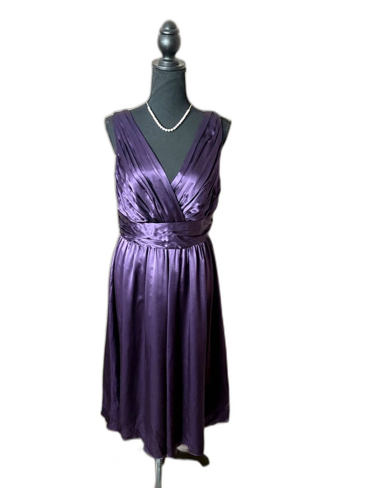 Vintage 90s 100% silk dress tea length A-line purple Spiegel semi-formal 10 EUC