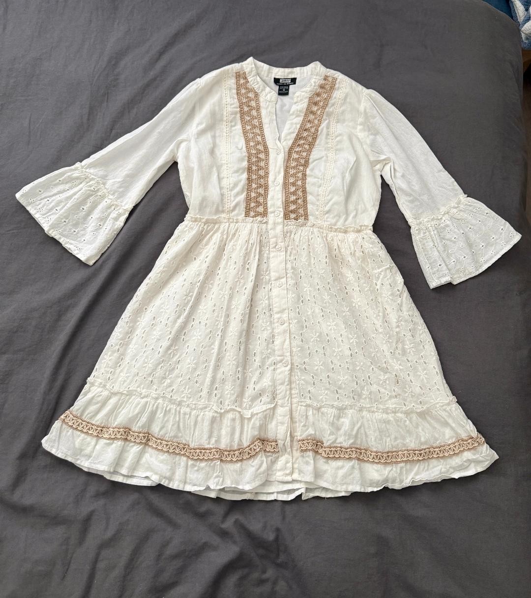 NAOO Nation AK Outfits White Eyelet Layered Maxi Boho Peasant Dress Medium
